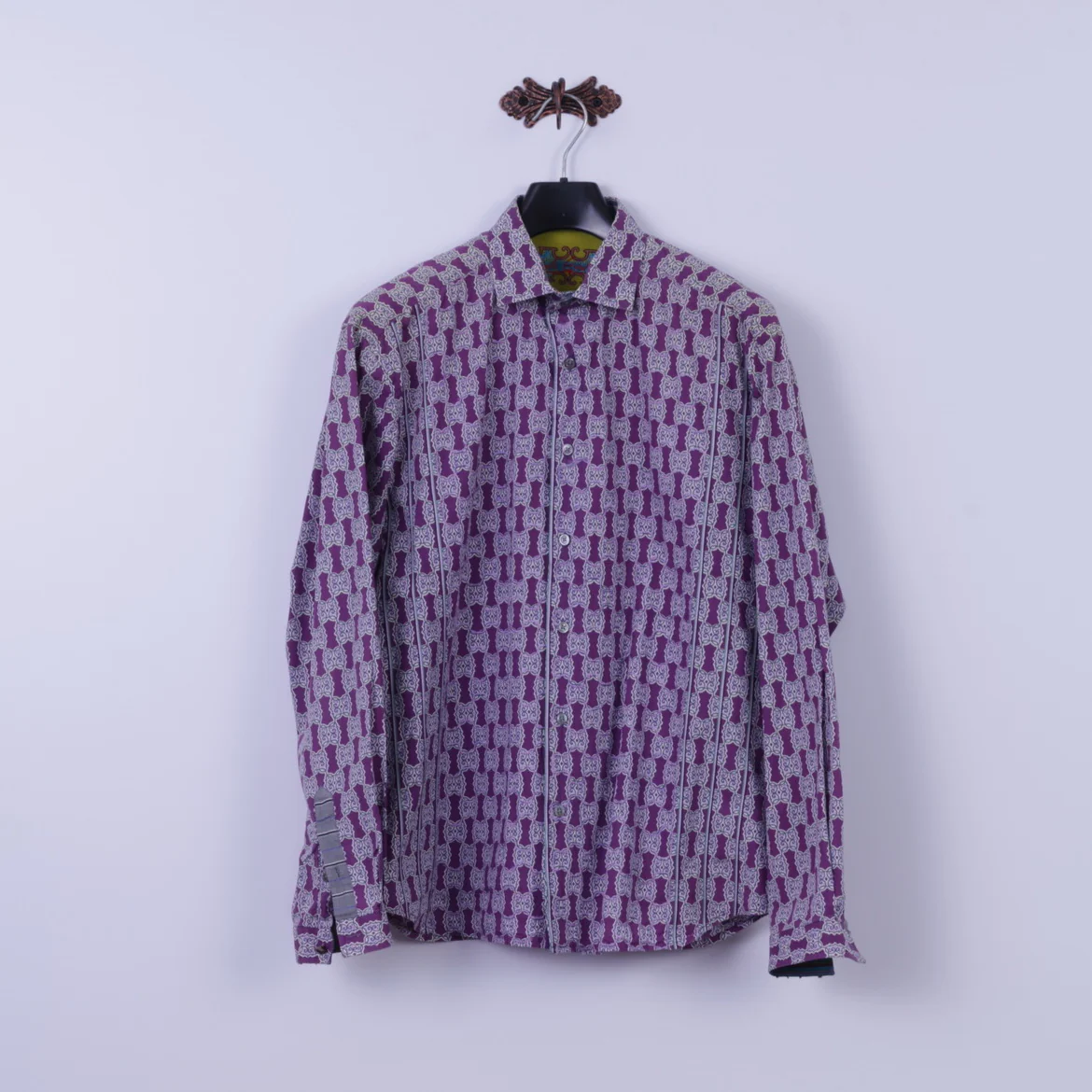 Robert Graham Mens XL Casual Shirt Purple Cotton Trim Silk Long Sleeve Classic Fit - Image 2