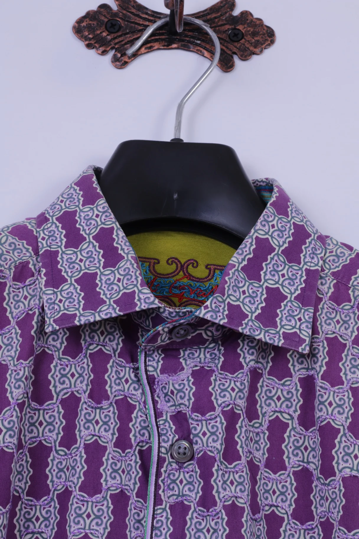 Robert Graham Mens XL Casual Shirt Purple Cotton Trim Silk Long Sleeve Classic Fit - Image 3
