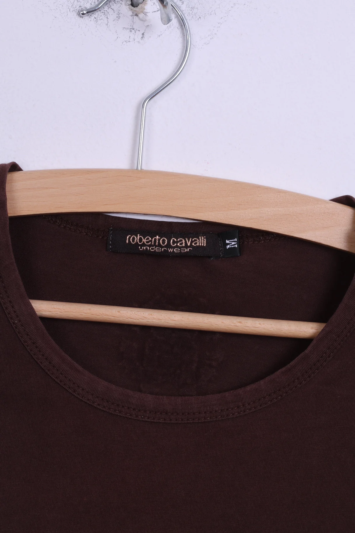 Roberto Cavalli Womens M T-Shirt Brown Cotton Top Beads Scoop Neck - Image 4