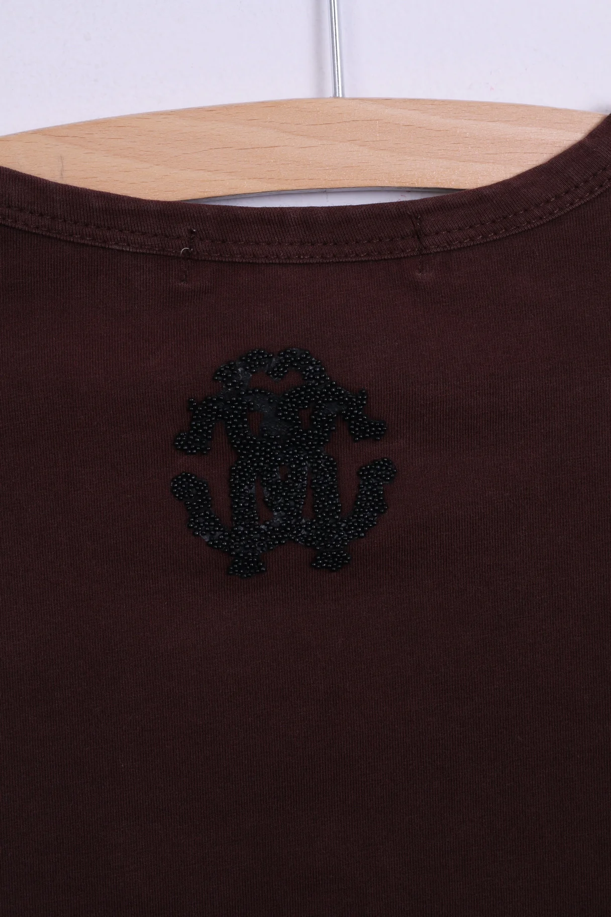 Roberto Cavalli Womens M T-Shirt Brown Cotton Top Beads Scoop Neck - Image 5