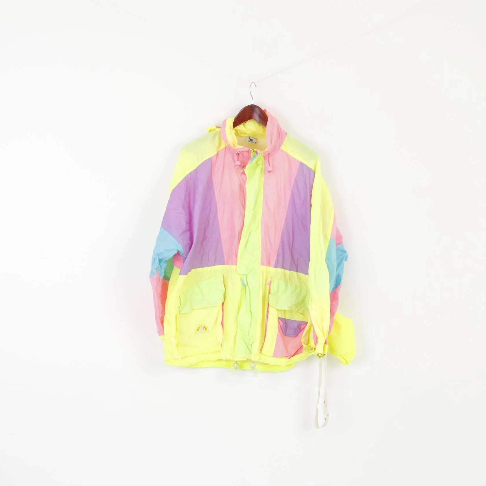 Rodeo by C&A Men 40 M Jacket Vintage Packable Neon Yellow Nylon Waterproof Hidden Hood Top