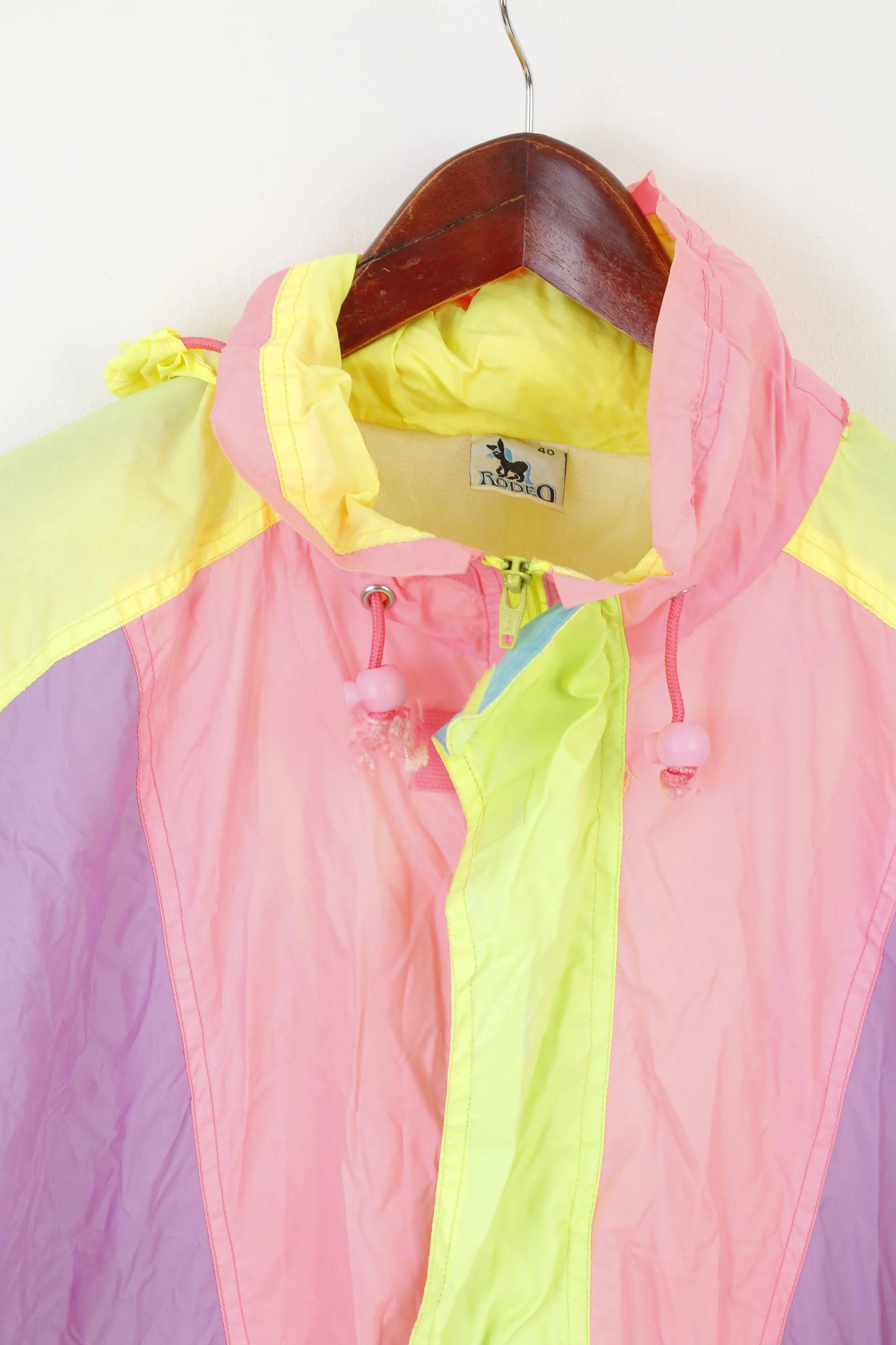 Rodeo by C&A Men 40 M Jacket Vintage Packable Neon Yellow Nylon Waterproof Hidden Hood Top - Image 2