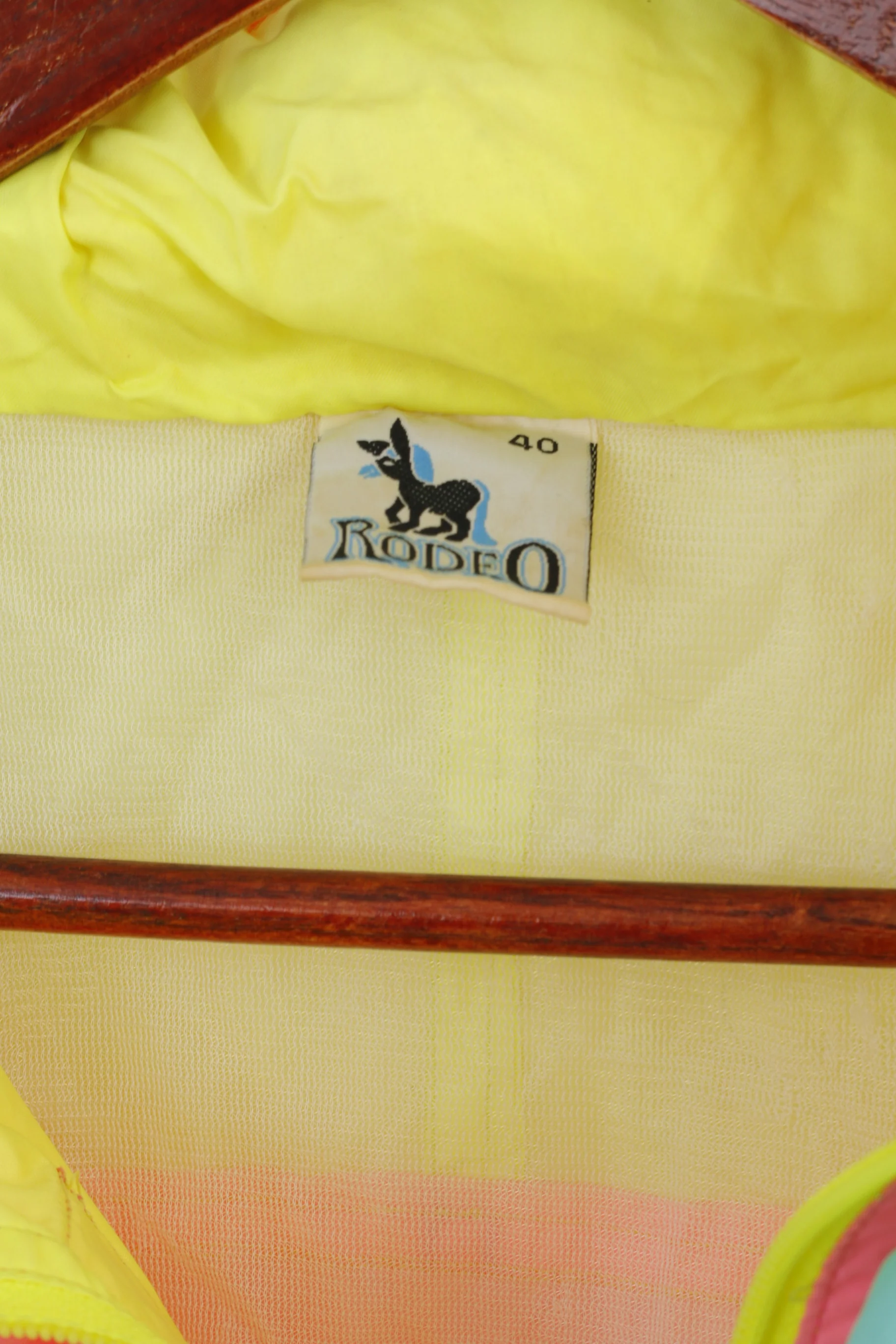 Rodeo by C&A Men 40 M Jacket Vintage Packable Neon Yellow Nylon Waterproof Hidden Hood Top - Image 5