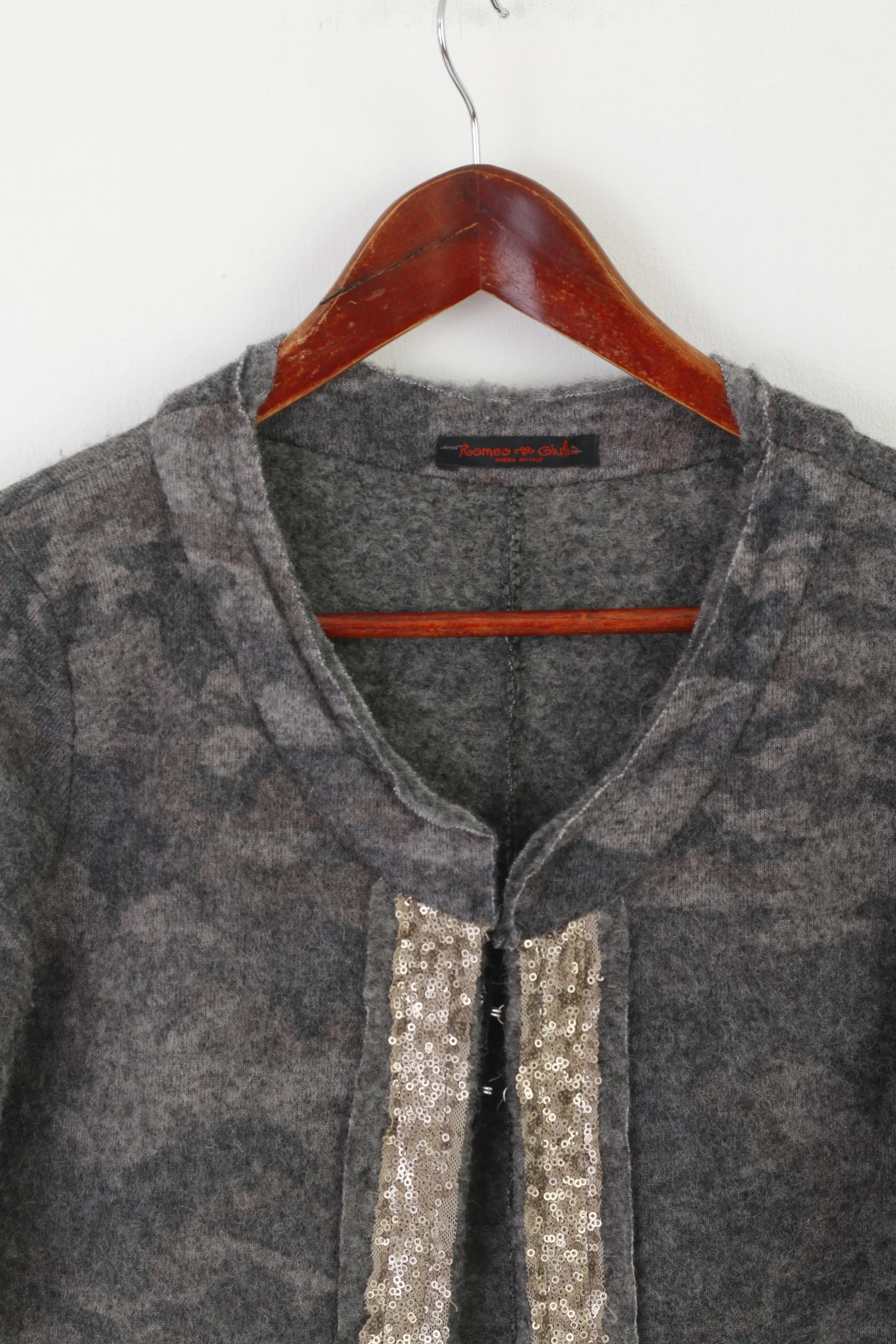 Romeo & Giulia Women M Sweater Gray Wool Cardigan Made in Italy Sequins Top - Image 2