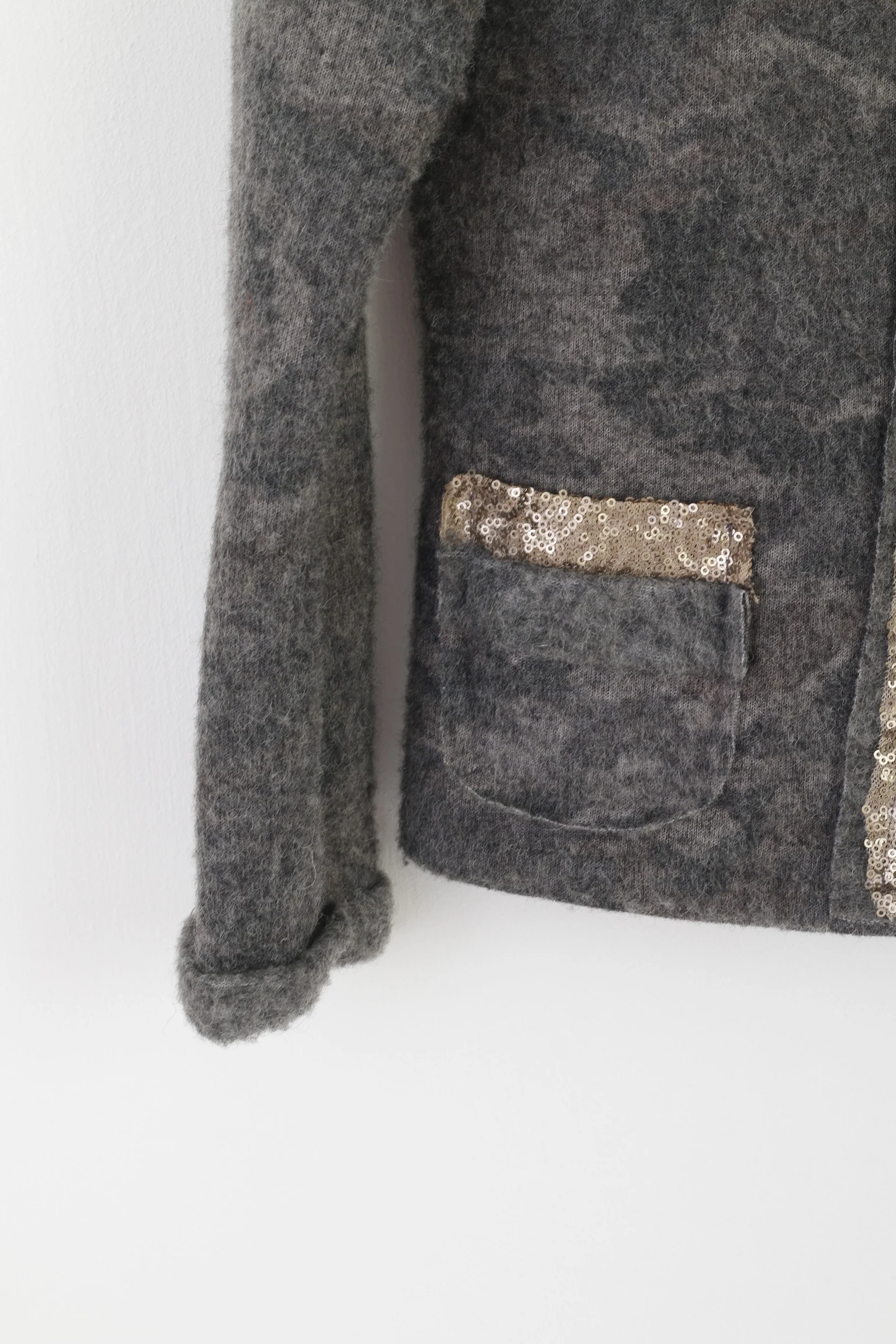 Romeo & Giulia Women M Sweater Gray Wool Cardigan Made in Italy Sequins Top - Image 3