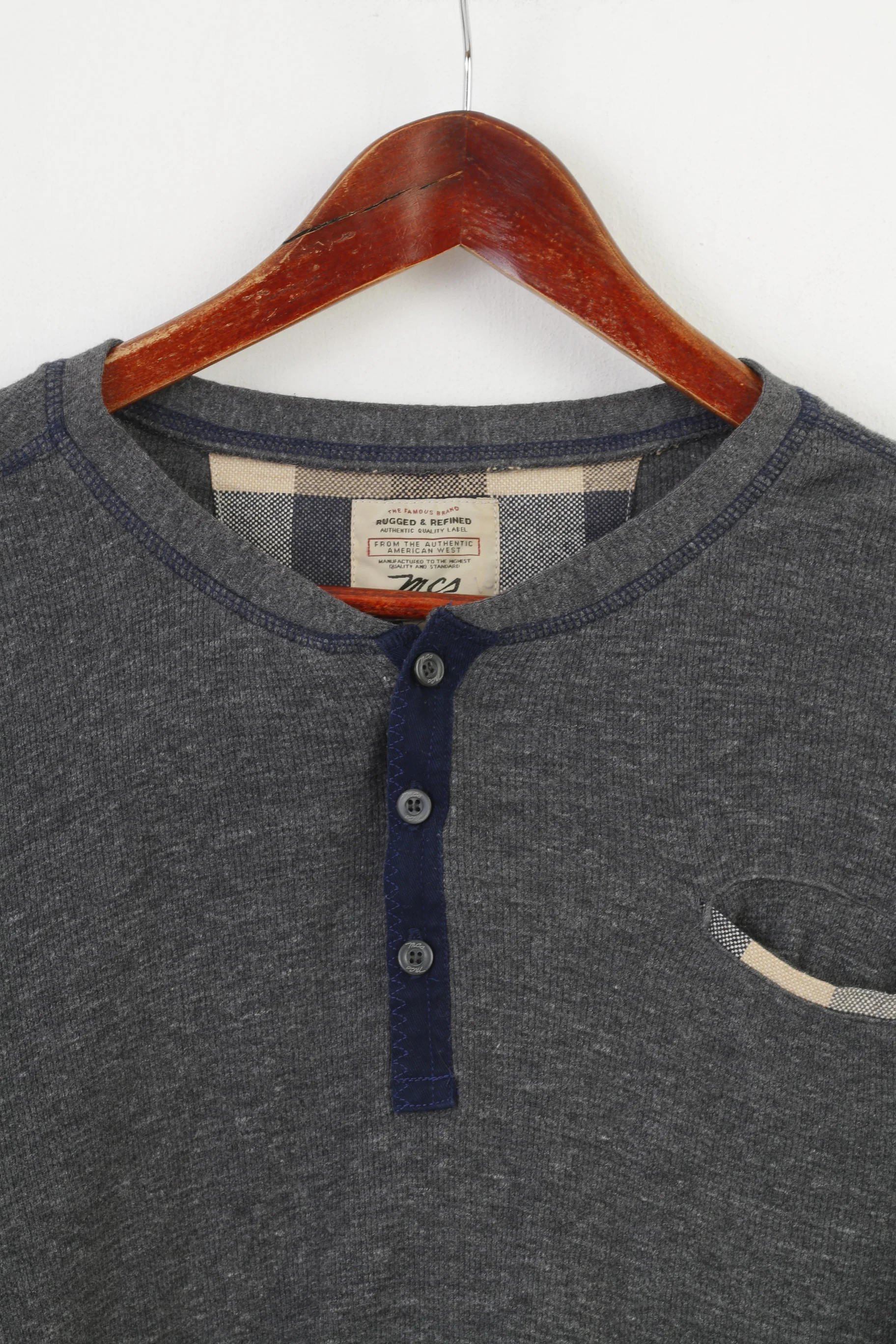Rugged & Refined Men L Longsleeve Navy Authentic Cotton Vintage Stretch Top - Image 2