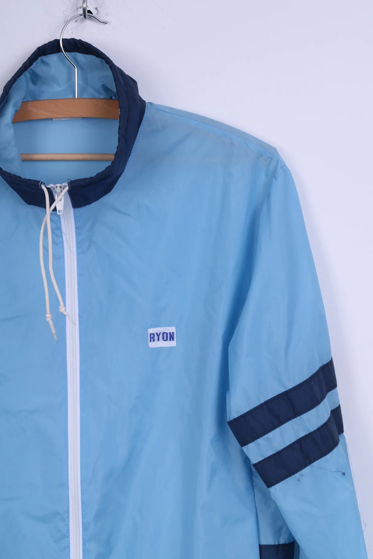 RYON Mens S Track Top Jacket Nylon Blue Waterproof Vintage - Image 2