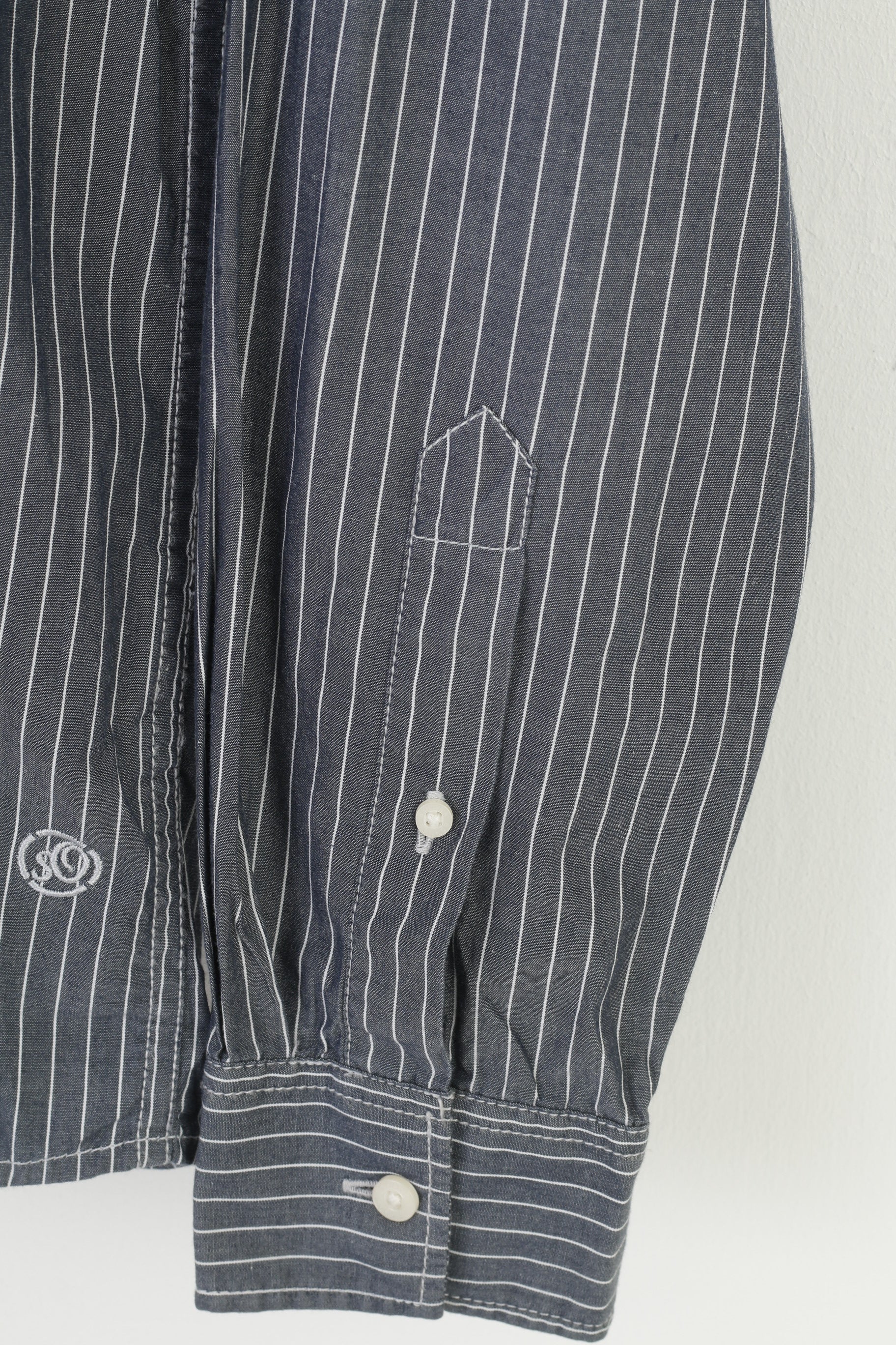 S.Oliver Men M Casual Shirt Striped Slim Fit Grey Cotton Long Sleeve Classic Top - Image 3