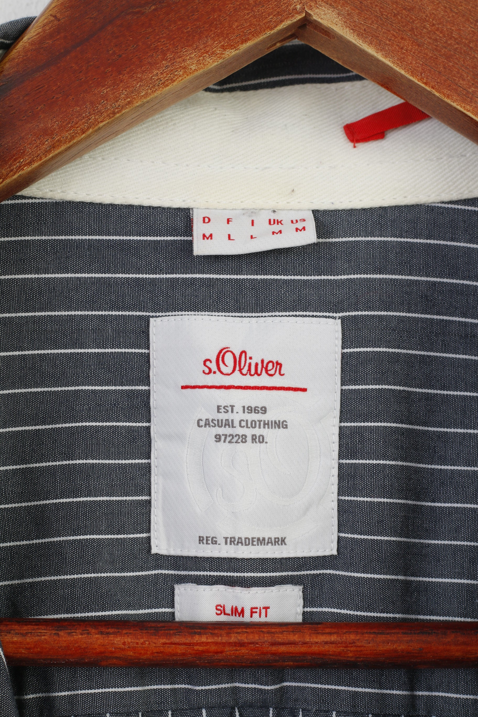 S.Oliver Men M Casual Shirt Striped Slim Fit Grey Cotton Long Sleeve Classic Top - Image 6
