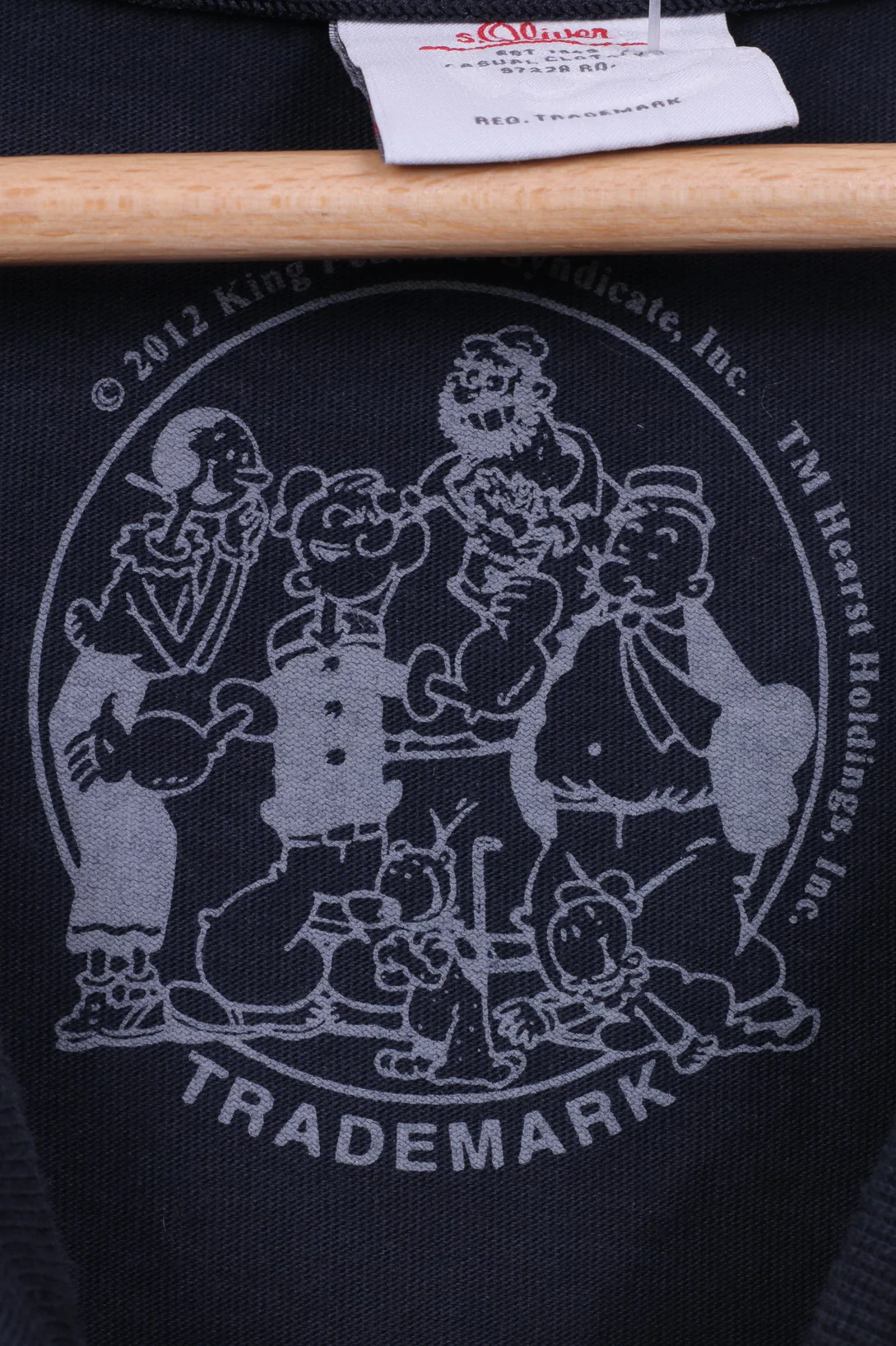 S.Oliver Popeye Mens L(M) T-Shirt Crew Neck Graphic King Features Syndicate Inc Navy Cotton - Image 4