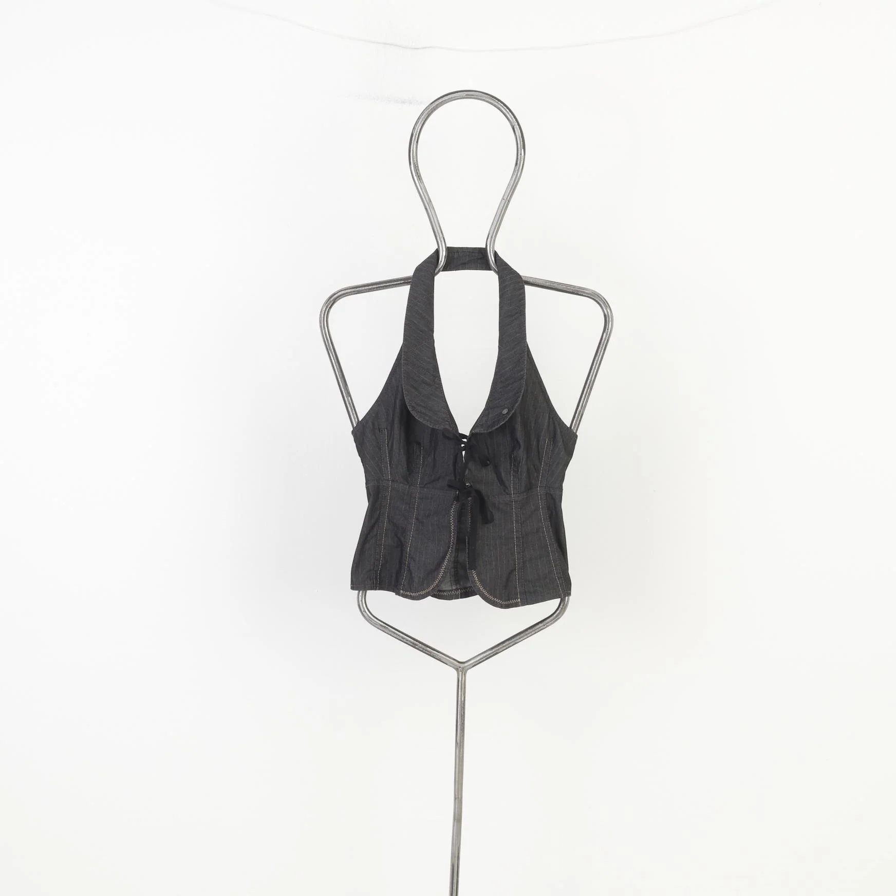 S.Oliver Woman 12 M Vest Anastacia Striped Charcoal Lace Vintage Cotton Top