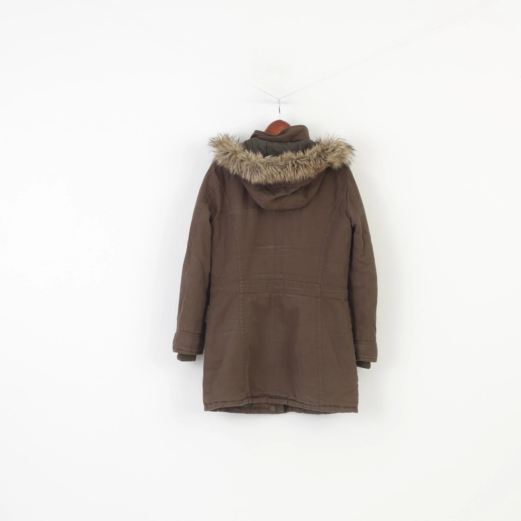 S.Oliver Woman M Jacket Khaki Padded Hood Vintage Cotton Pockets Full Zipper  Top - Image 7