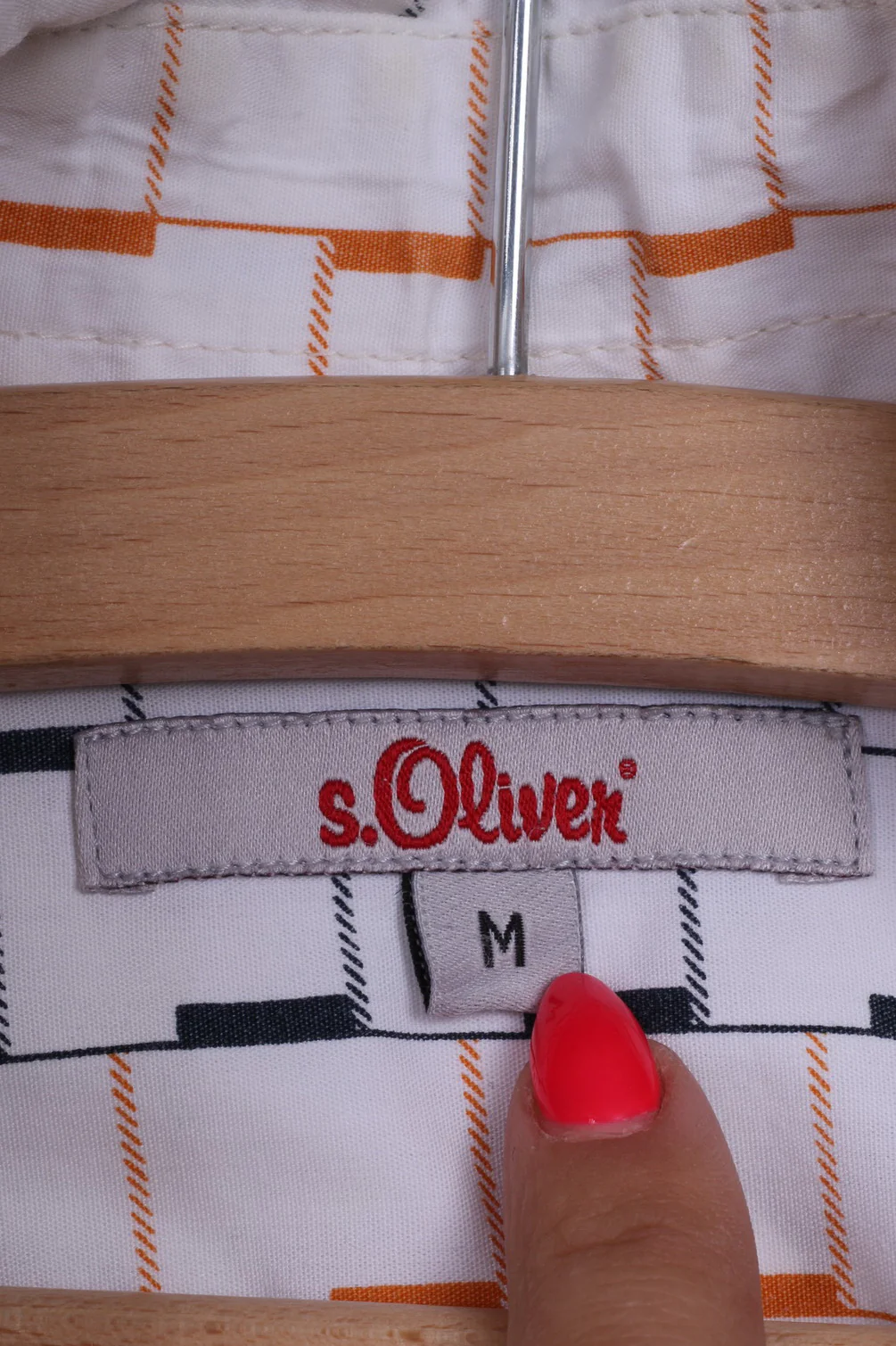 S.Oliver Mens M Casual Shirt Graphic White Long Sleeve Cotton - Image 5