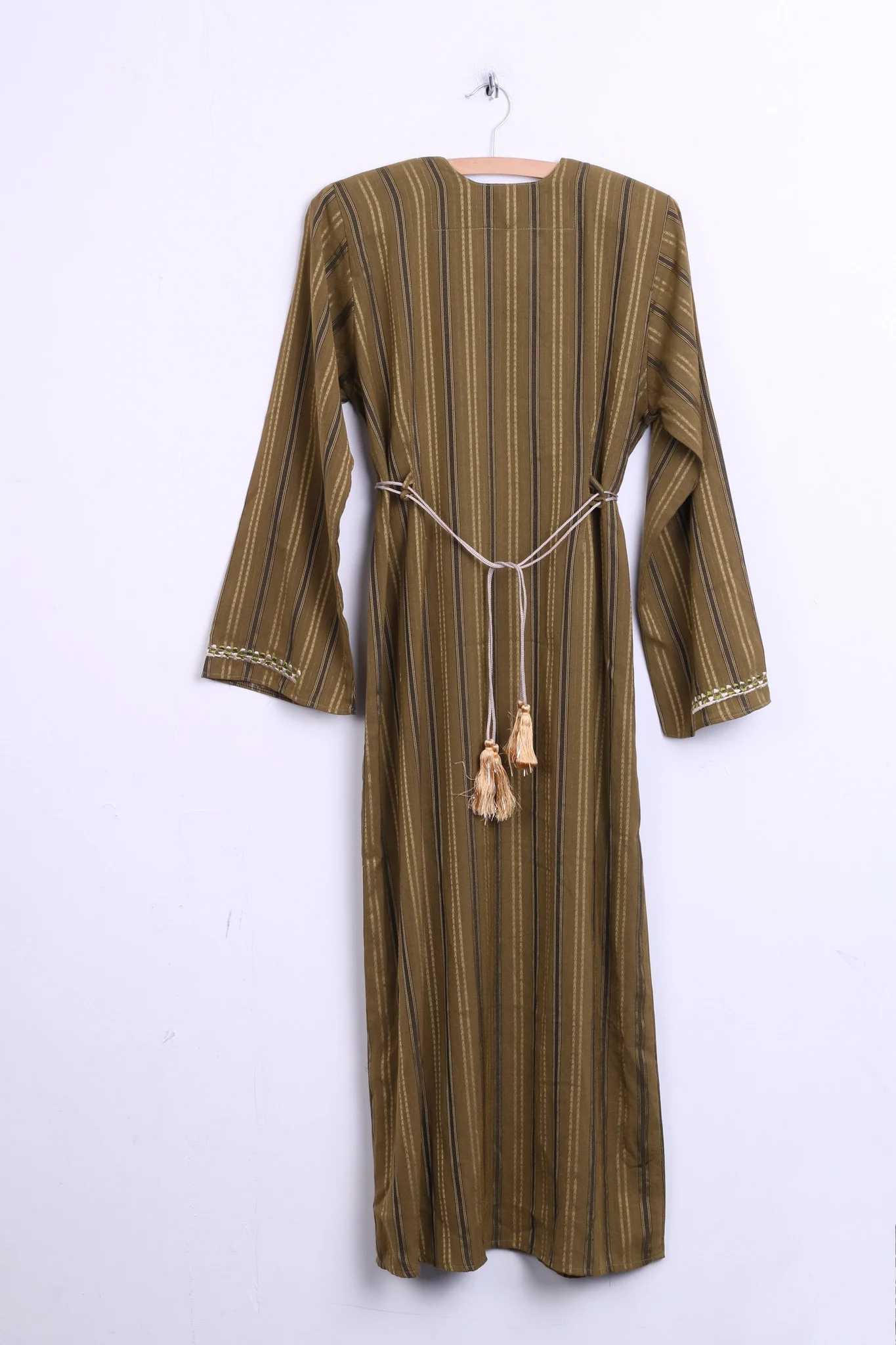 SAAD Womens S Hindu Long Dress Dark Green Striped V Neck - Image 6