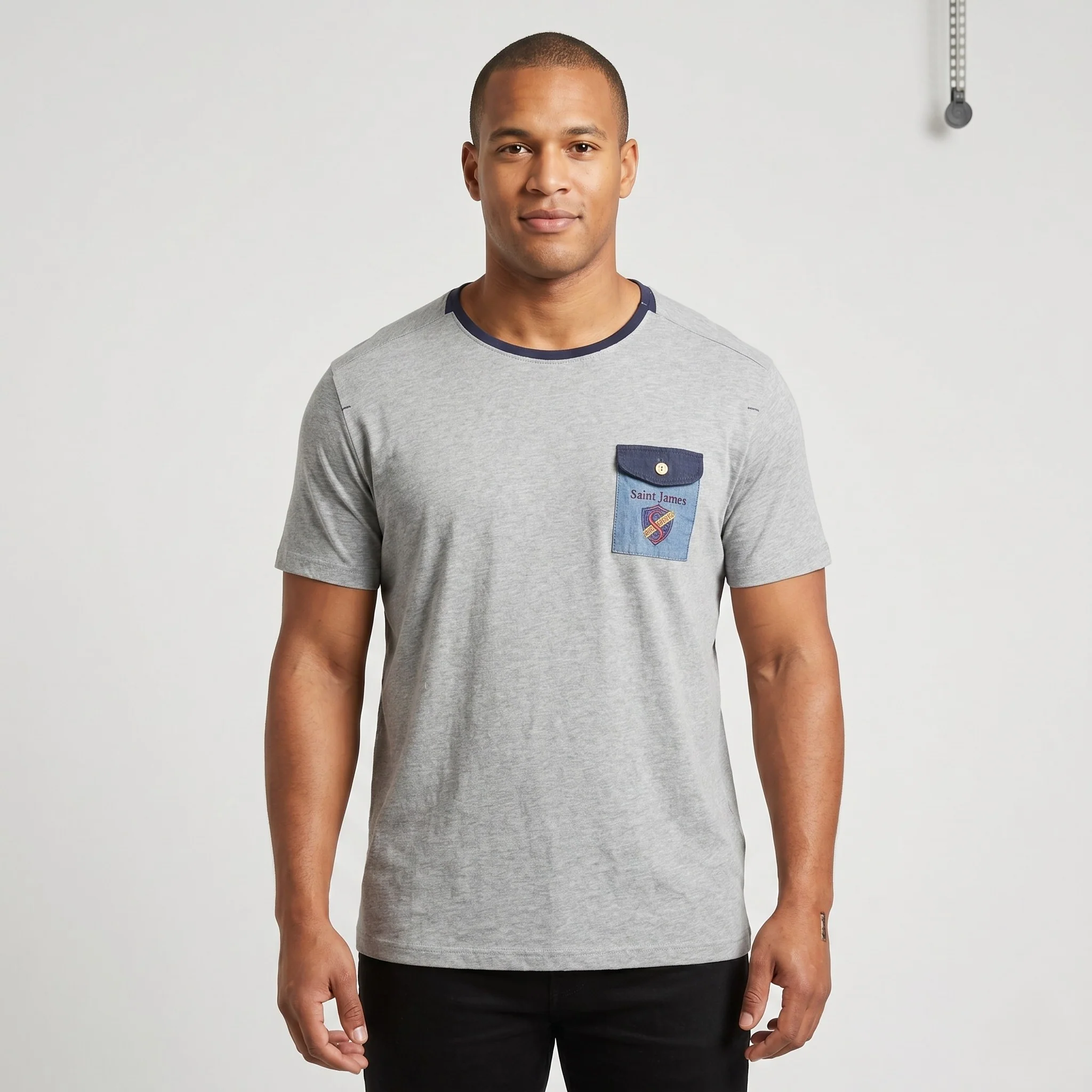 Saint Jude Men XL Shirt Grey Crew Neck 100% Cotton One Pocket Top
