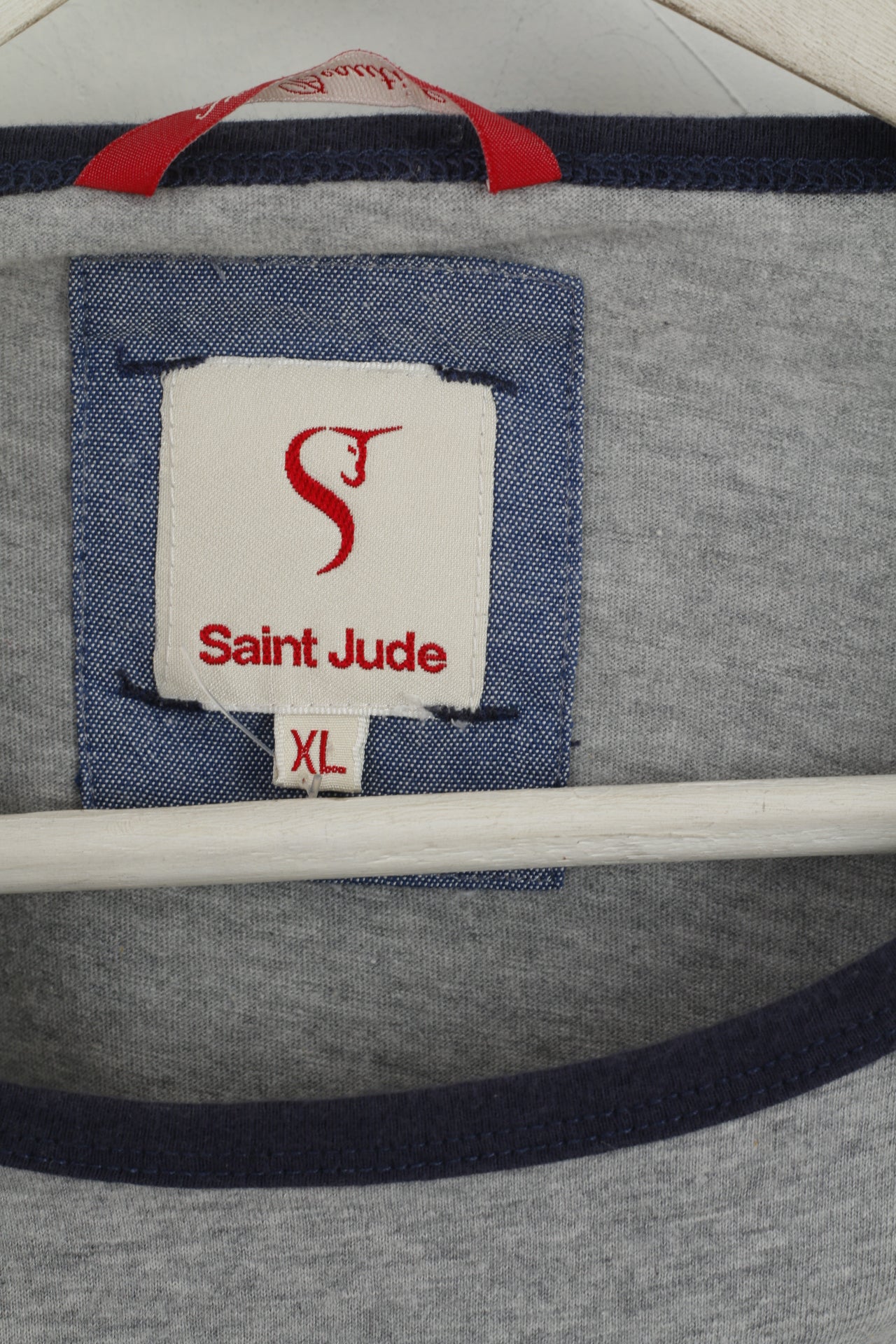 Saint Jude Men XL Shirt Grey Crew Neck 100% Cotton One Pocket Top - Image 4