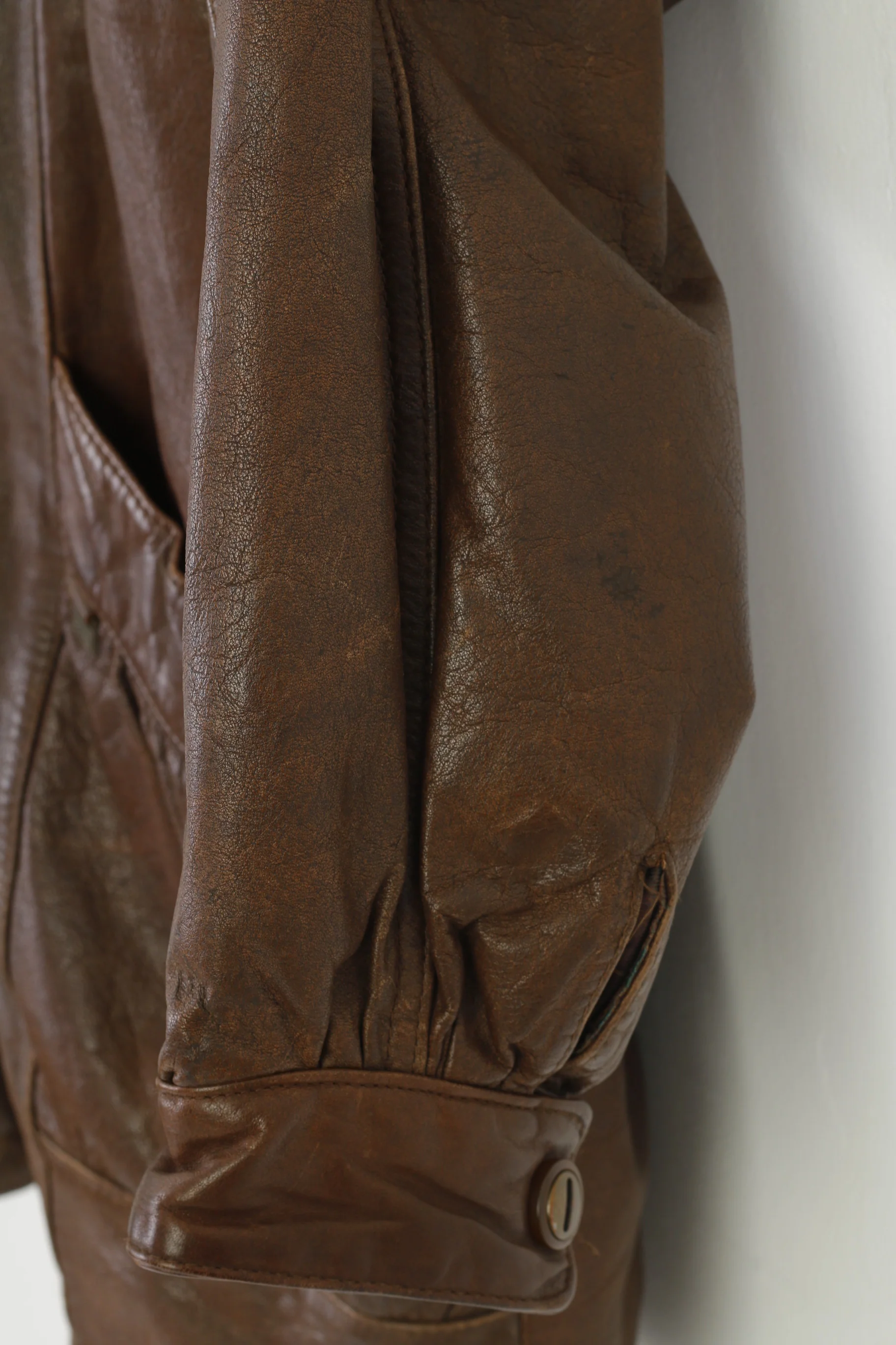 Saki Woman 36 M Leather Jacket Dark Brown Hood Full Zipper Pockets Vintage Top - Image 3