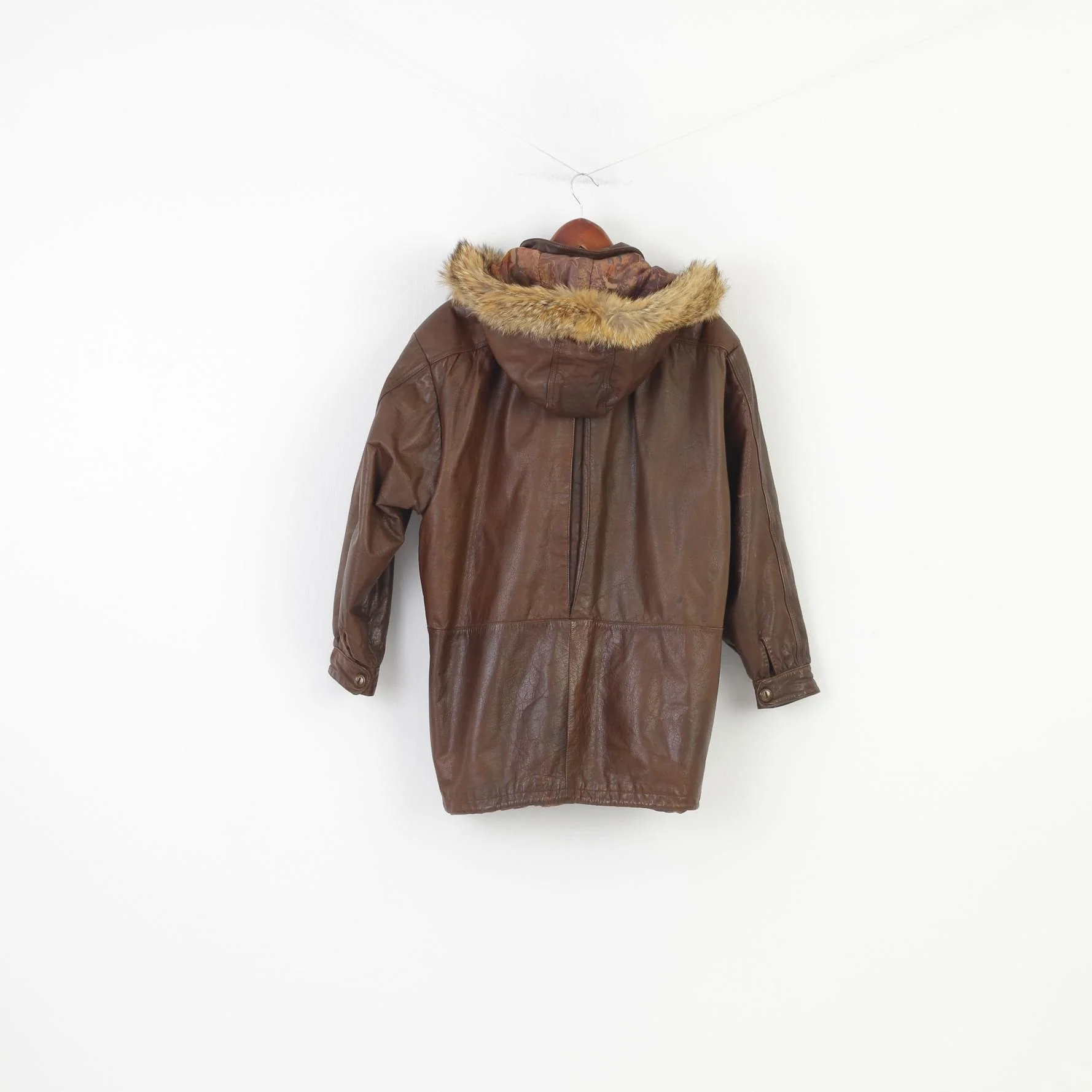 Saki Woman 36 M Leather Jacket Dark Brown Hood Full Zipper Pockets Vintage Top - Image 9