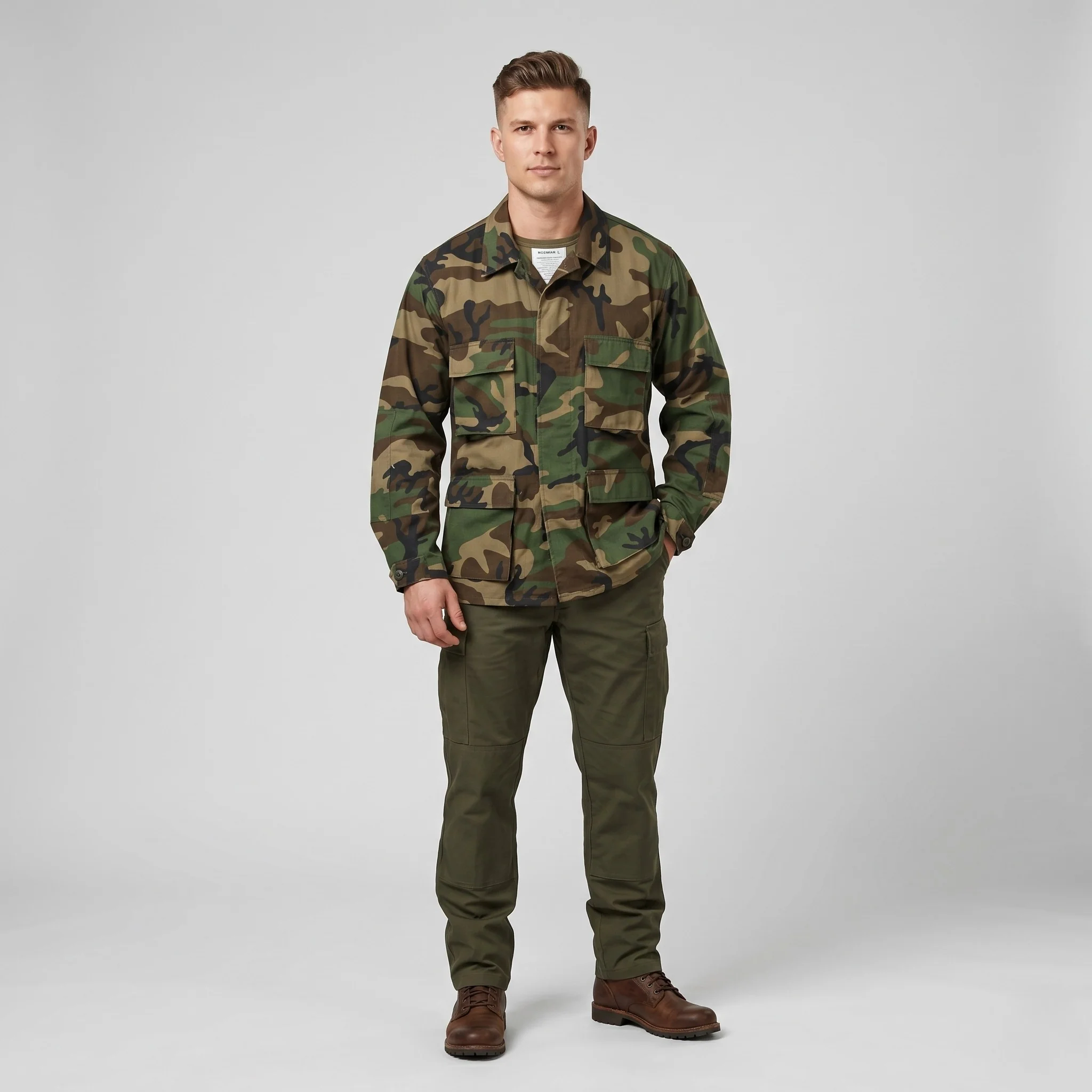 Fostex Garments Men L Jacket Green Cotton Military Army Camo Nato Top