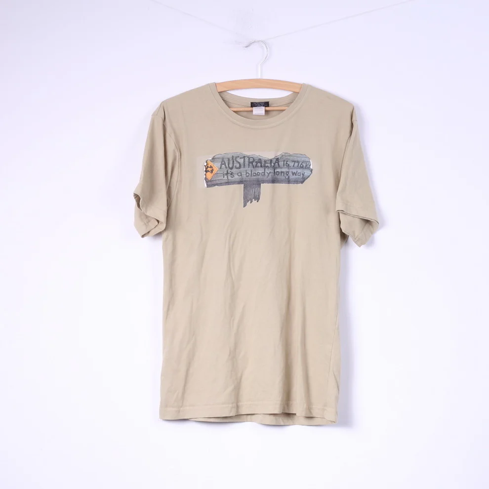 Samsousan Men M T- Shirt Graphic Australia Way Beige Cotton Top