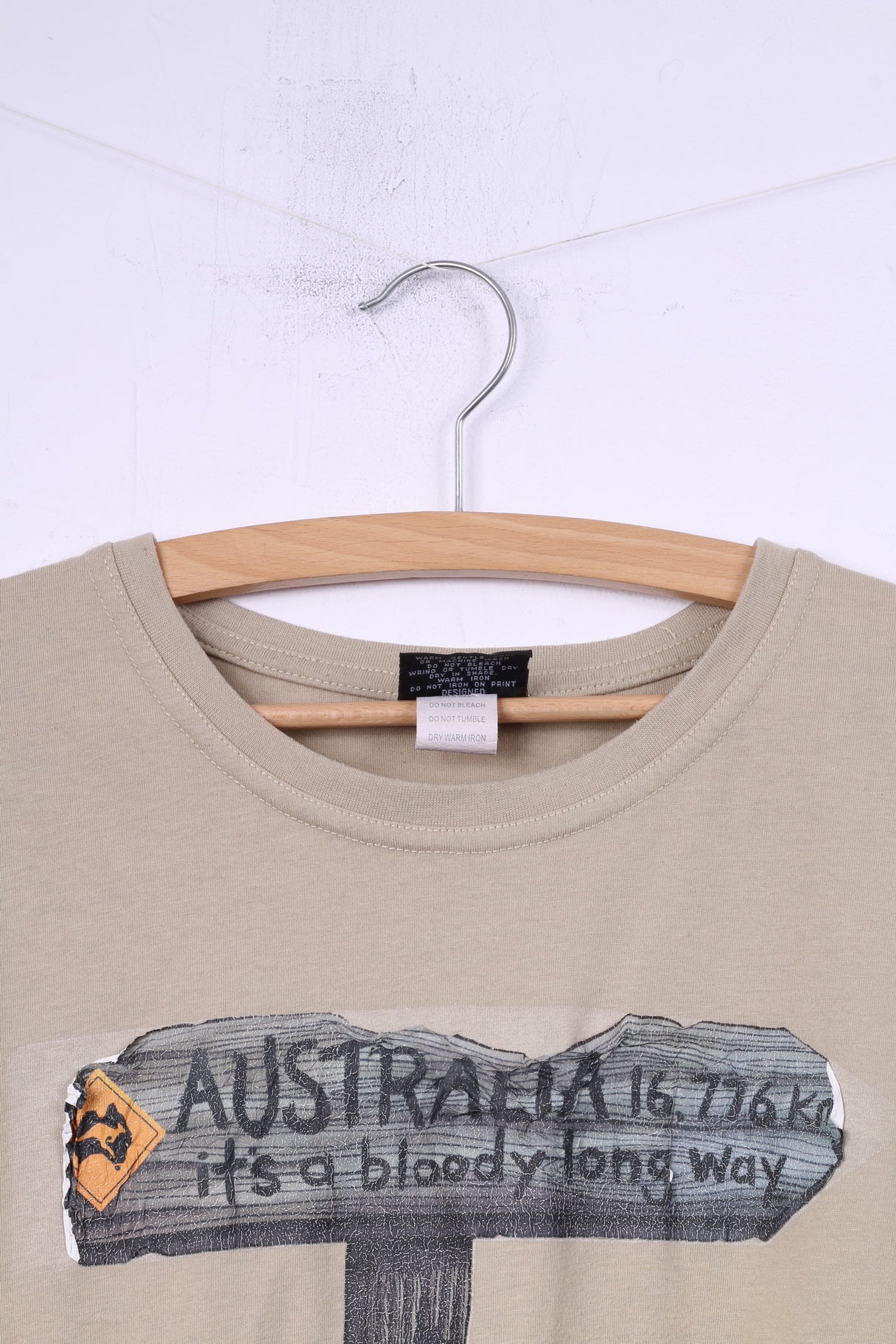 Samsousan Men M T- Shirt Graphic Australia Way Beige Cotton Top - Image 2