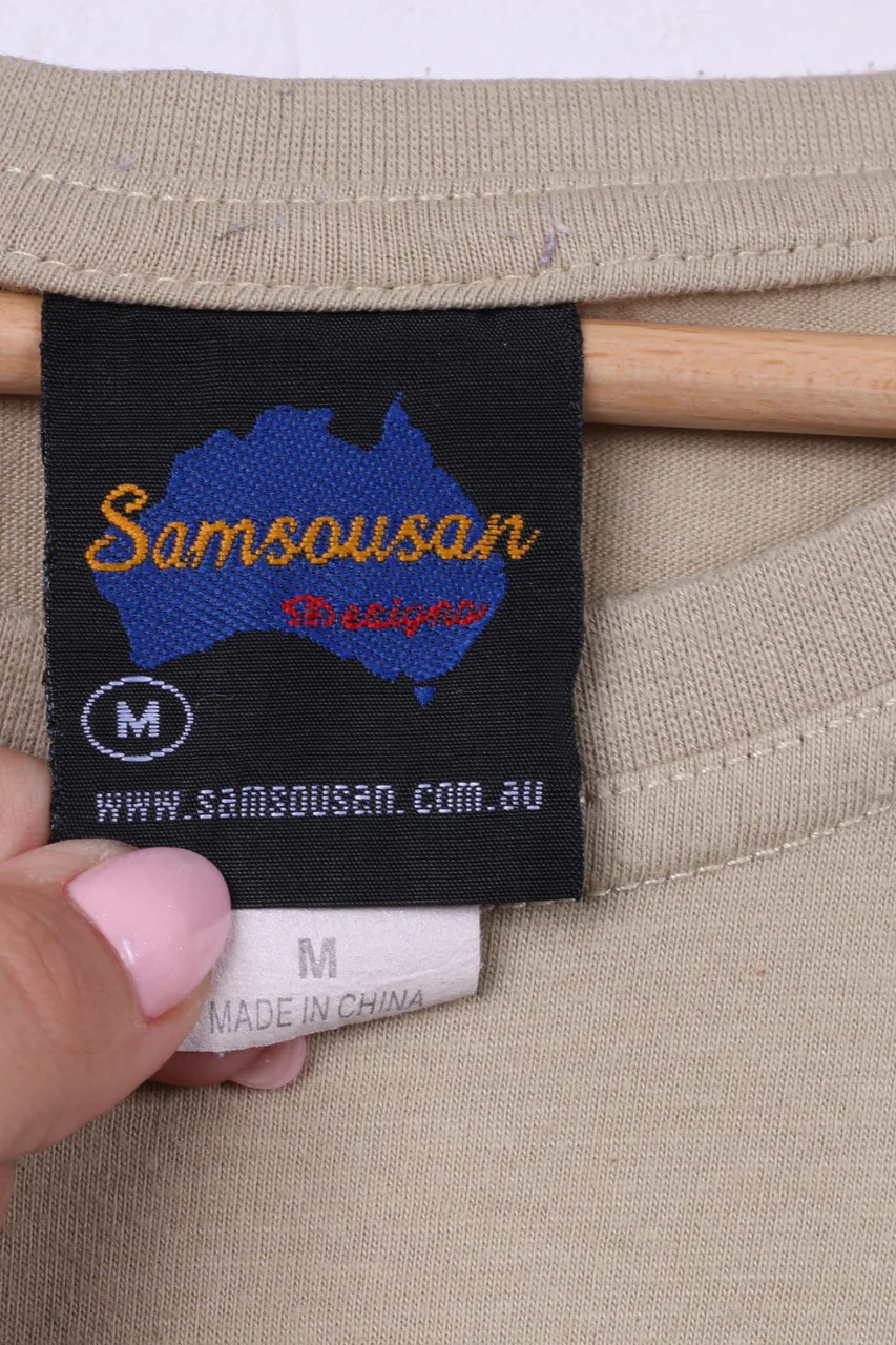 Samsousan Men M T- Shirt Graphic Australia Way Beige Cotton Top - Image 4