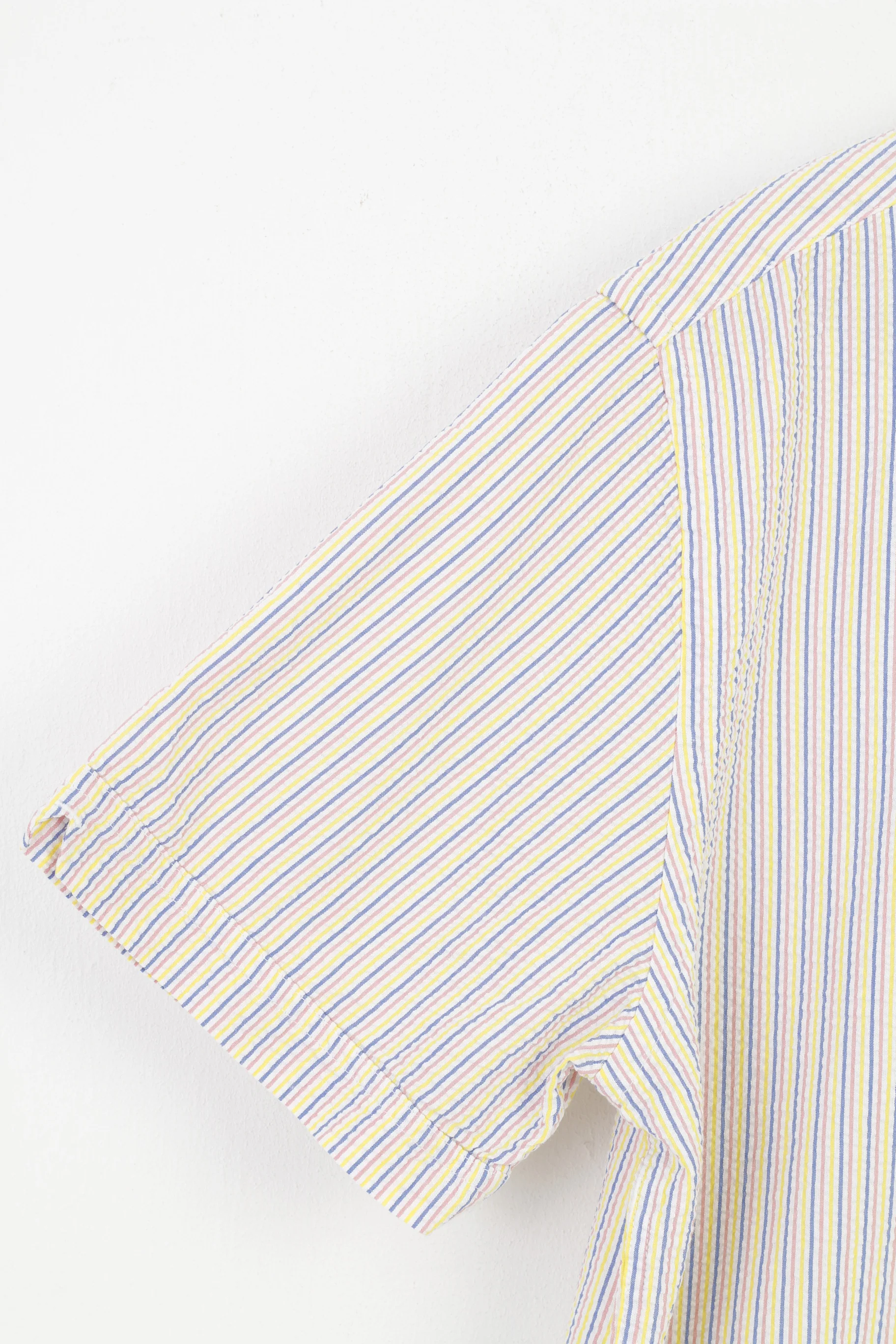 Samuel Windsor Men L Casual Shirt Striped Short Sleeve Collar White Classic Cotton Top - Image 3