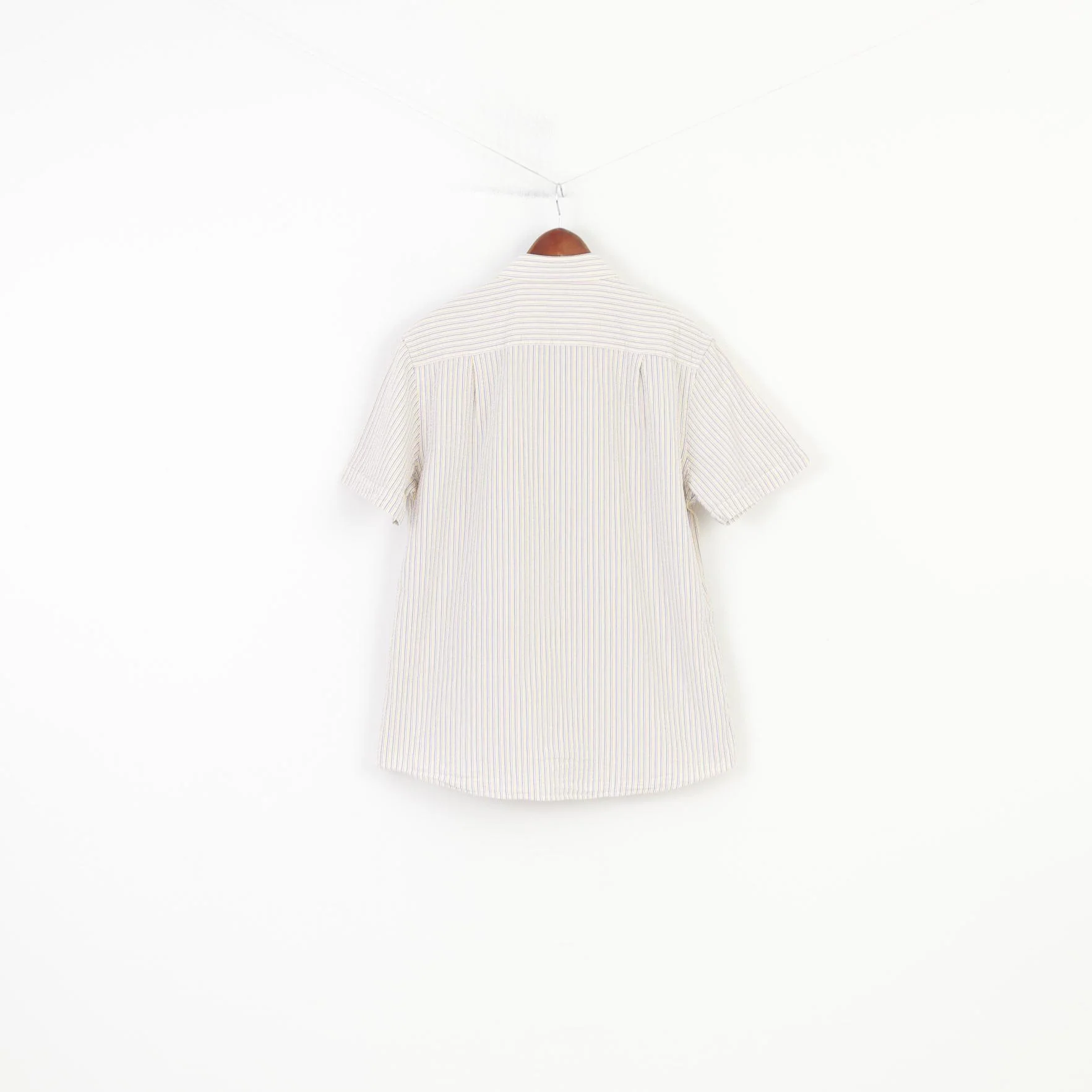 Samuel Windsor Men L Casual Shirt Striped Short Sleeve Collar White Classic Cotton Top - Image 6