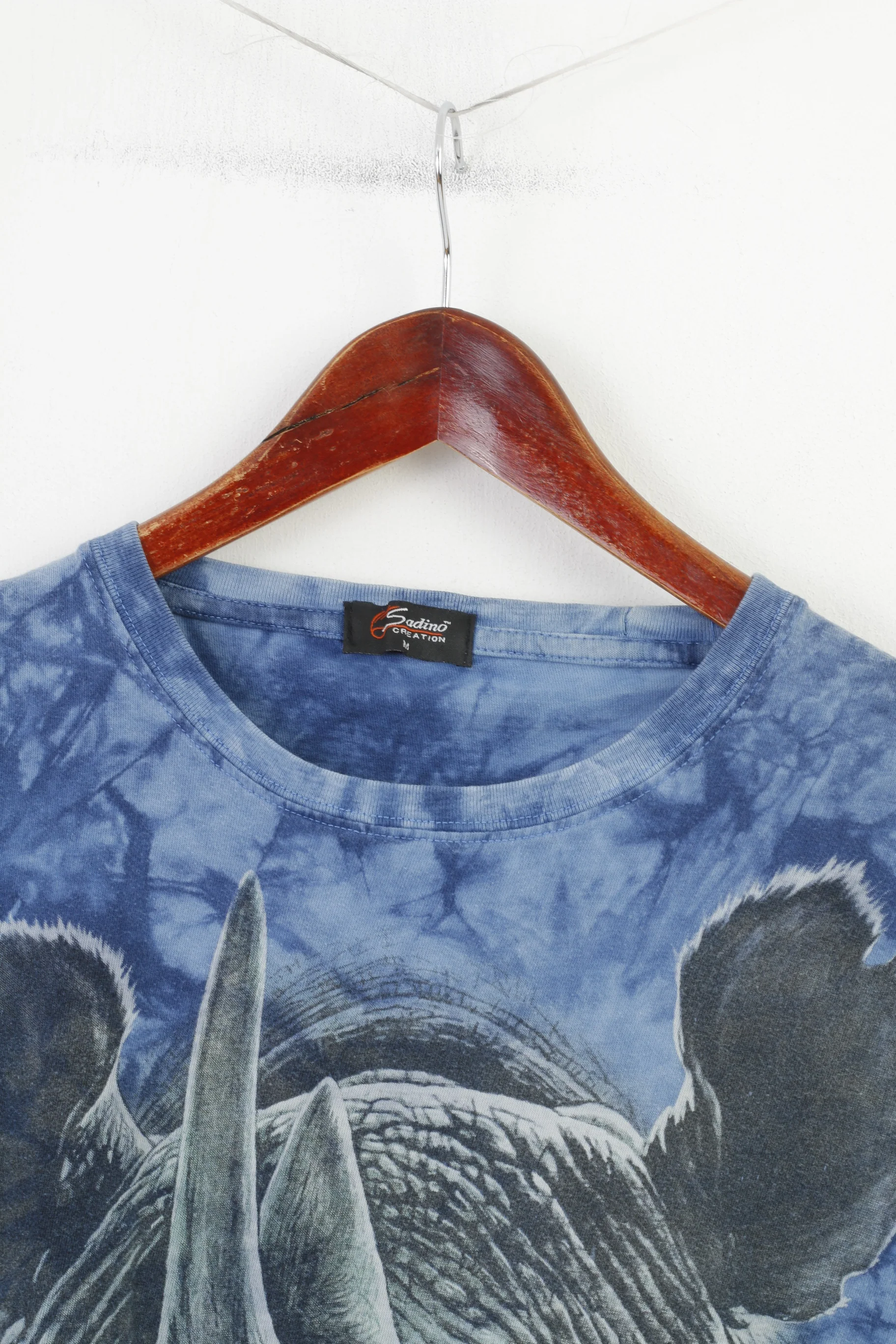 Sandino Creation Men M T-Shirt Blue Rhinoceros Graphic Short Sleeve Vintage Crew Neck Top - Image 2