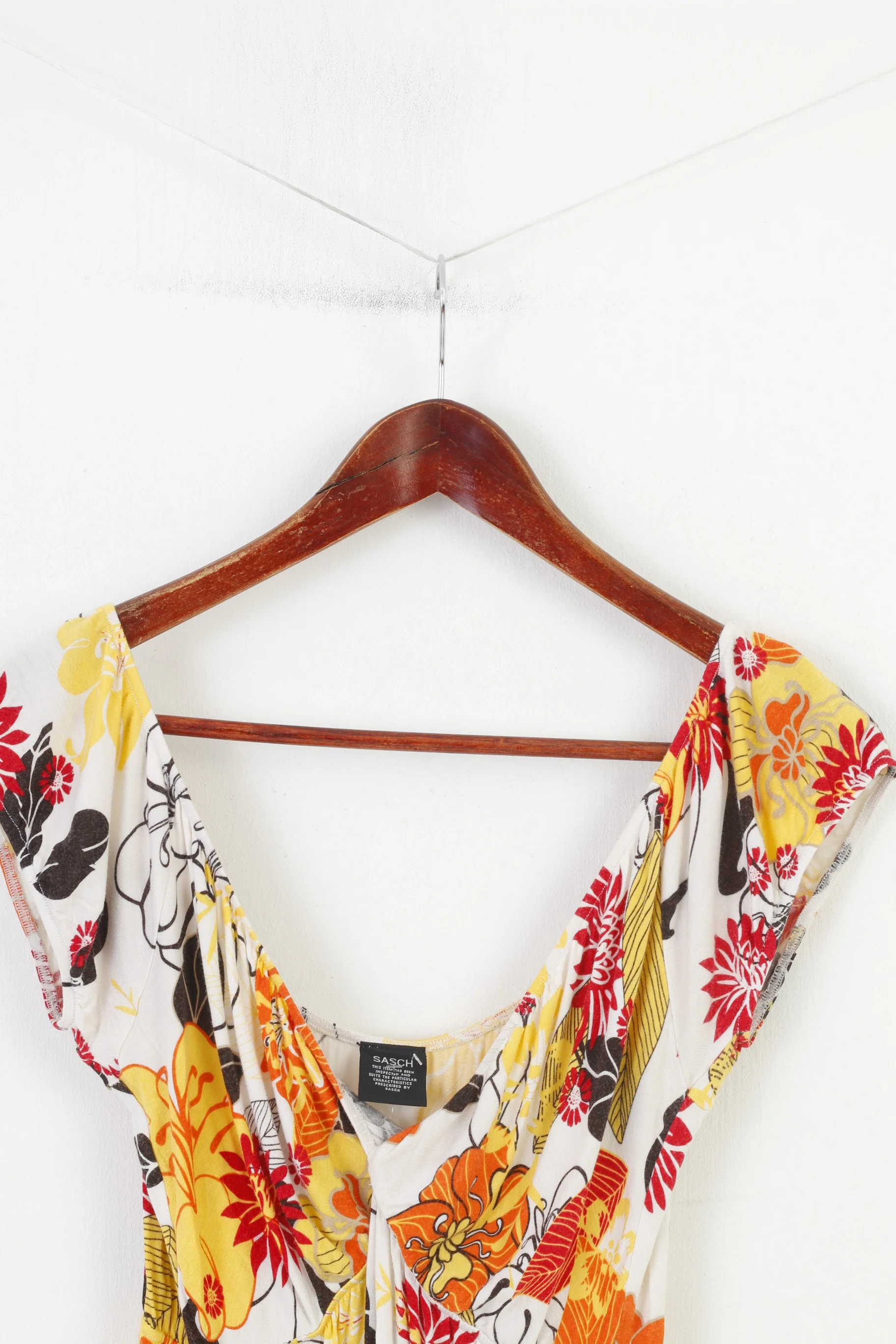 Sasch Women M Dress Flower Print White Beach Summer White V Neck Mini  Stretch Top - Image 2