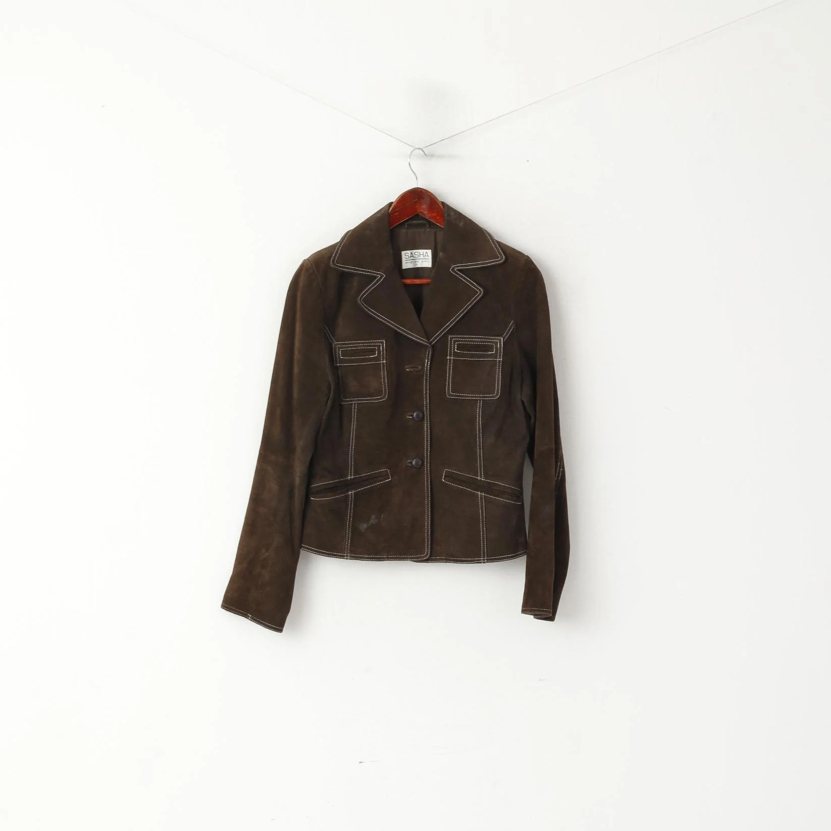 Sasha Women 12 M Jacket Brown Leather Vintage Single Breasted Blazer - Image 2
