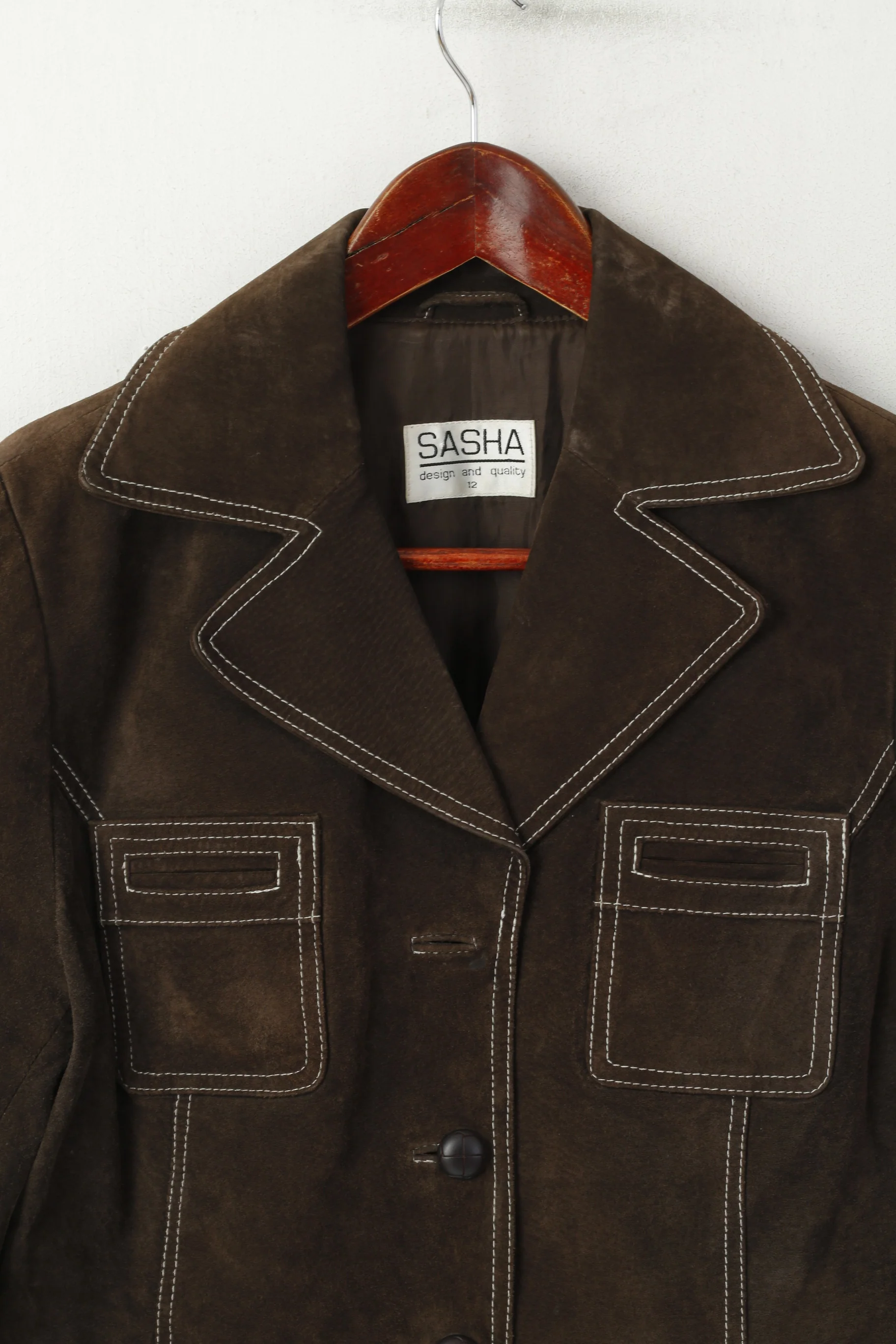 Sasha Women 12 M Jacket Brown Leather Vintage Single Breasted Blazer - Image 3