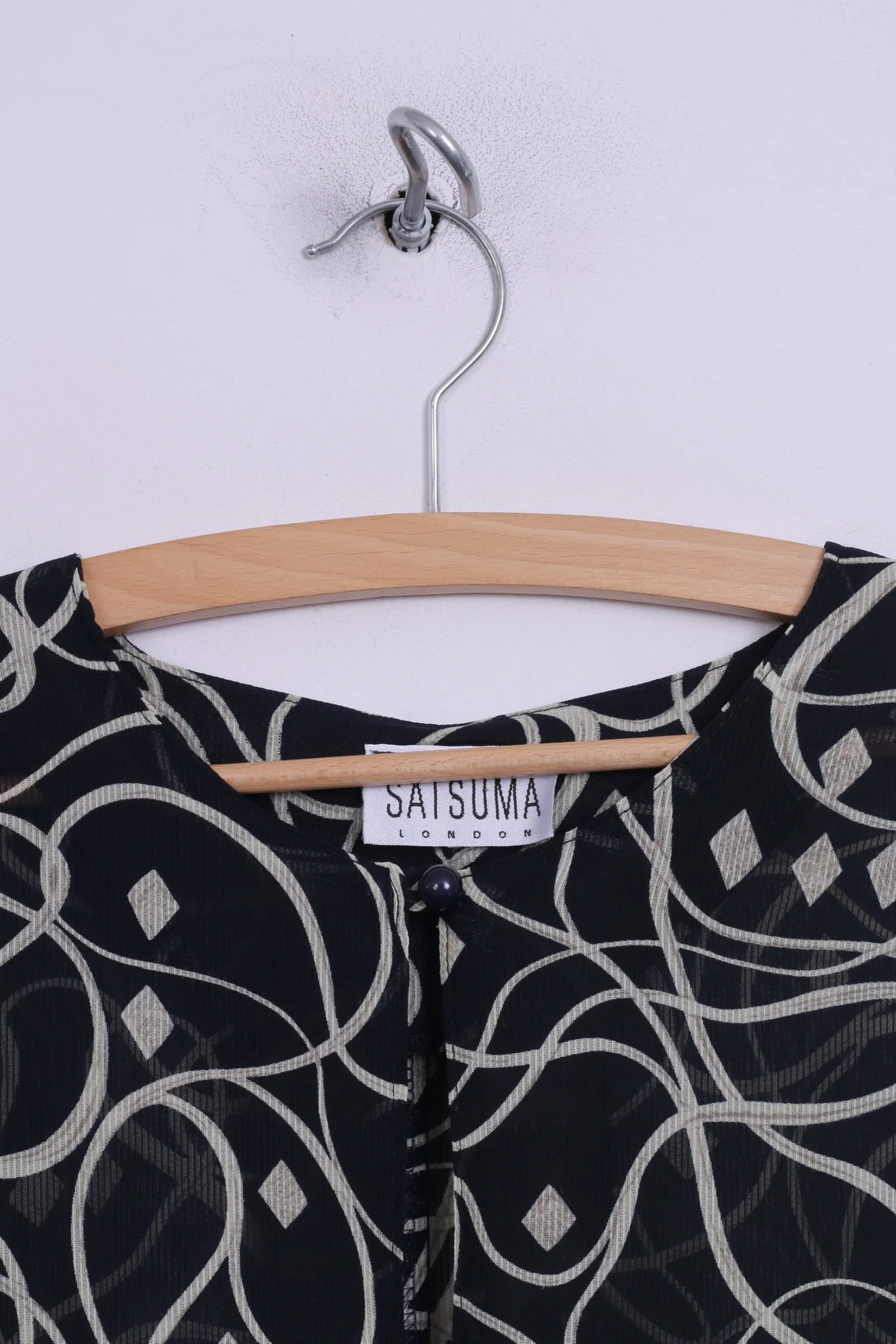 Sat Suma London Womens 16 XL Medium Dress Printed Navy Transparent Long Sleeve - Image 2