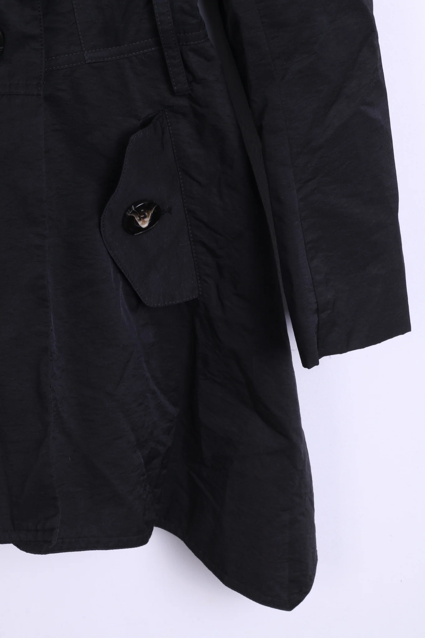 SAVIDA Womens 38 M Coat Trench Double Breasted Black Cotton Nylon - Image 3