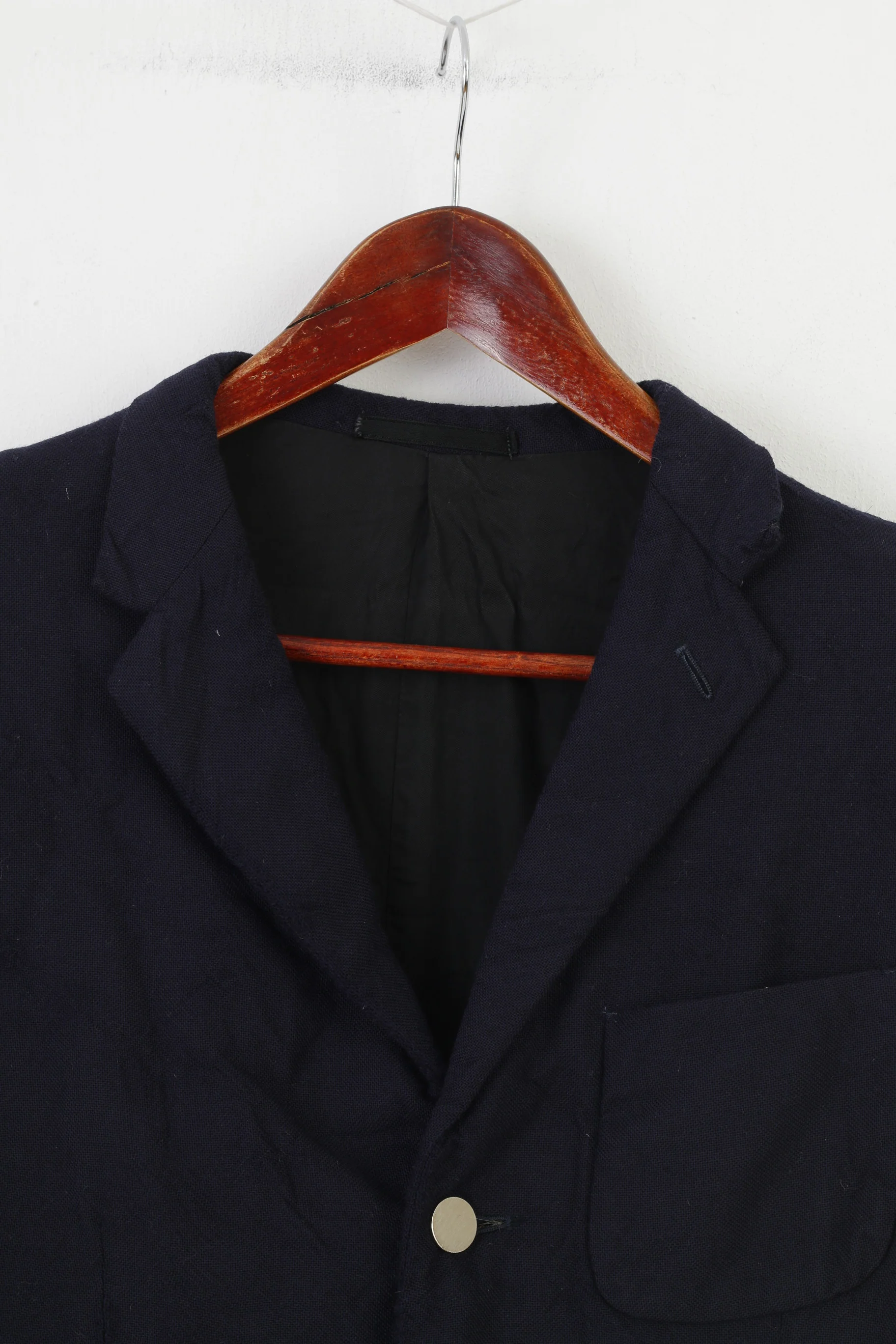 Schlasbergs Woman M Jacket Navy Collar Wool Long Sleeve Pockets Shoulder Pads Top - Image 2