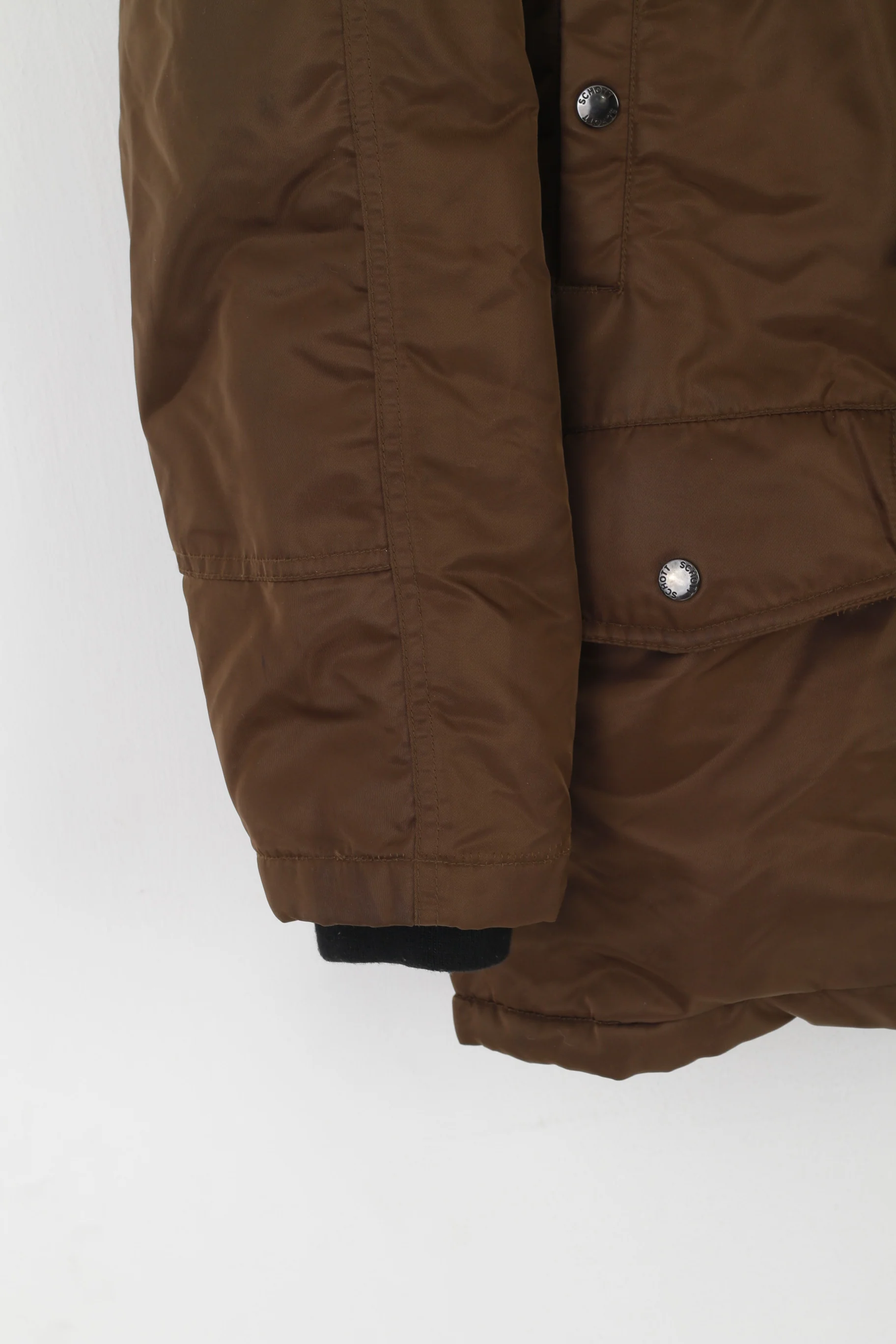 Schott Men S Bomber Jacket Brown Shiny Padded Hood Nylon Waterproof Top - Image 4