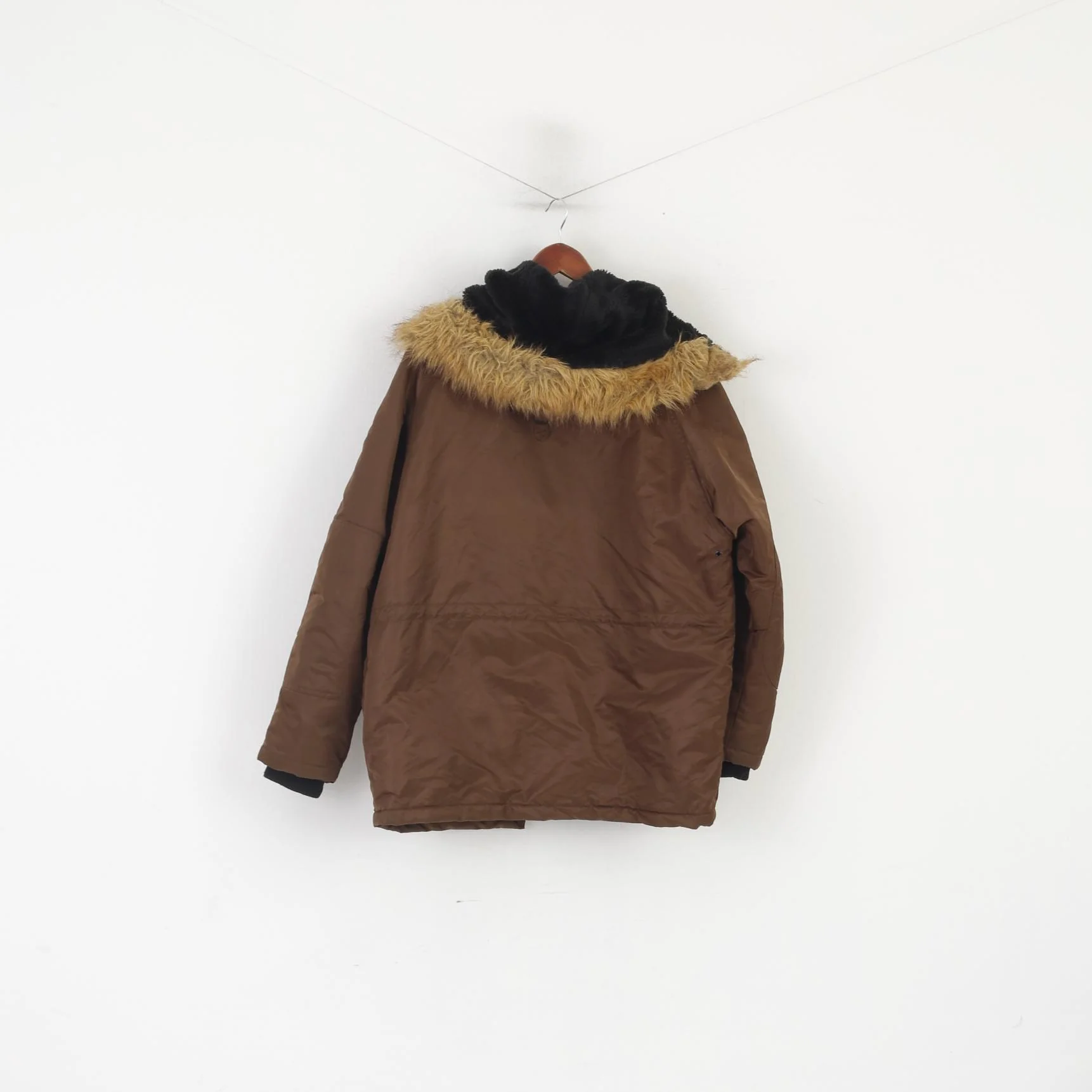 Schott Men S Bomber Jacket Brown Shiny Padded Hood Nylon Waterproof Top - Image 9