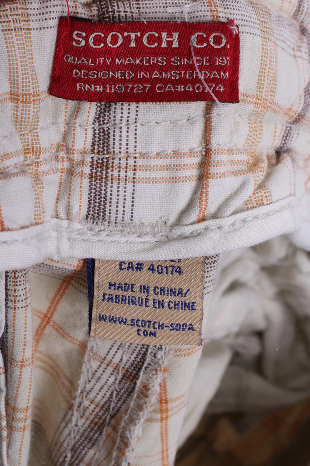 Scotch Co. Mens 36 Casual Shorts Cargo Combat Check Beige Cotton - Image 3
