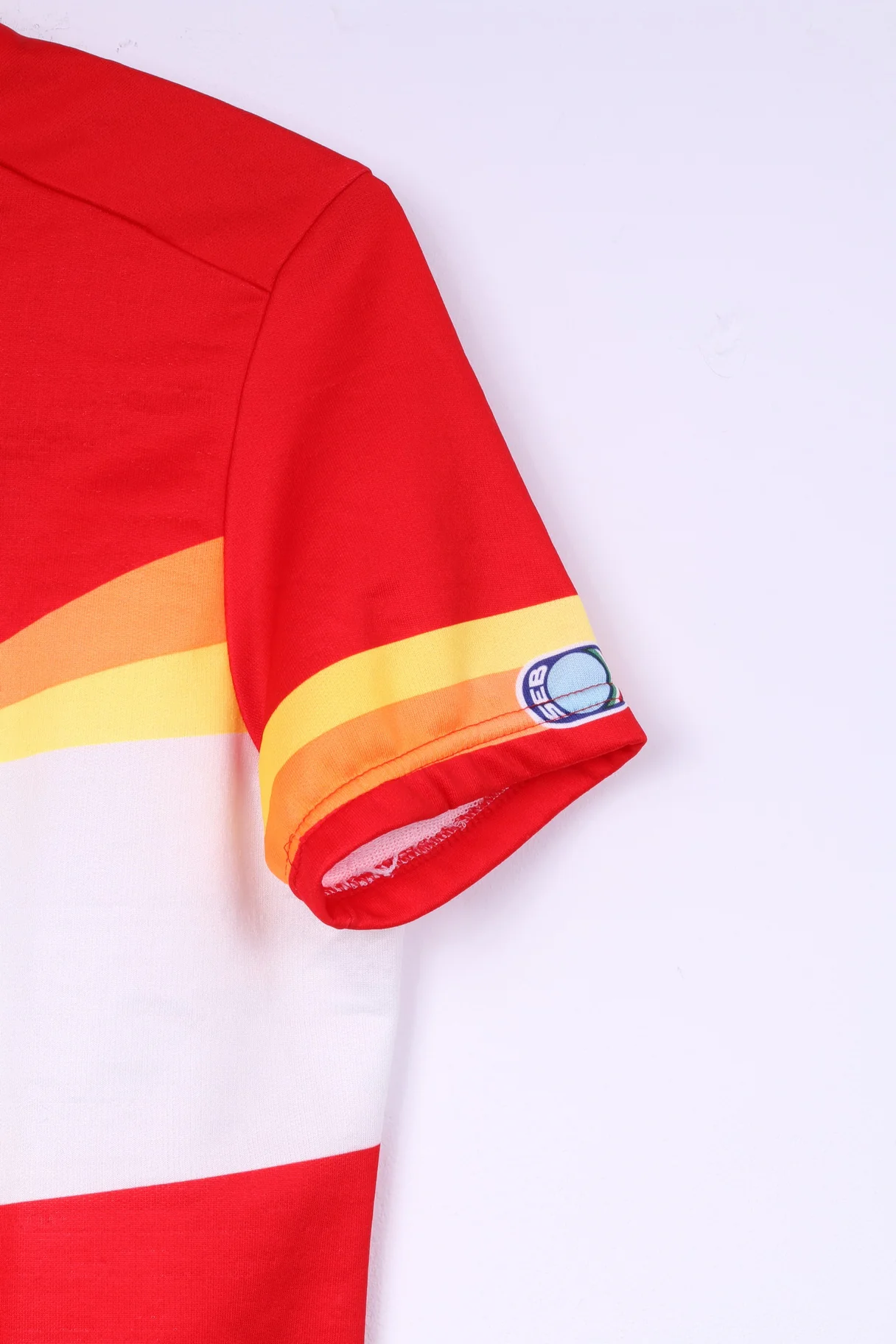 Seb Men XL Cycling Shirt Red Striped Zip Neck Sportswear Top Italy - Image 3