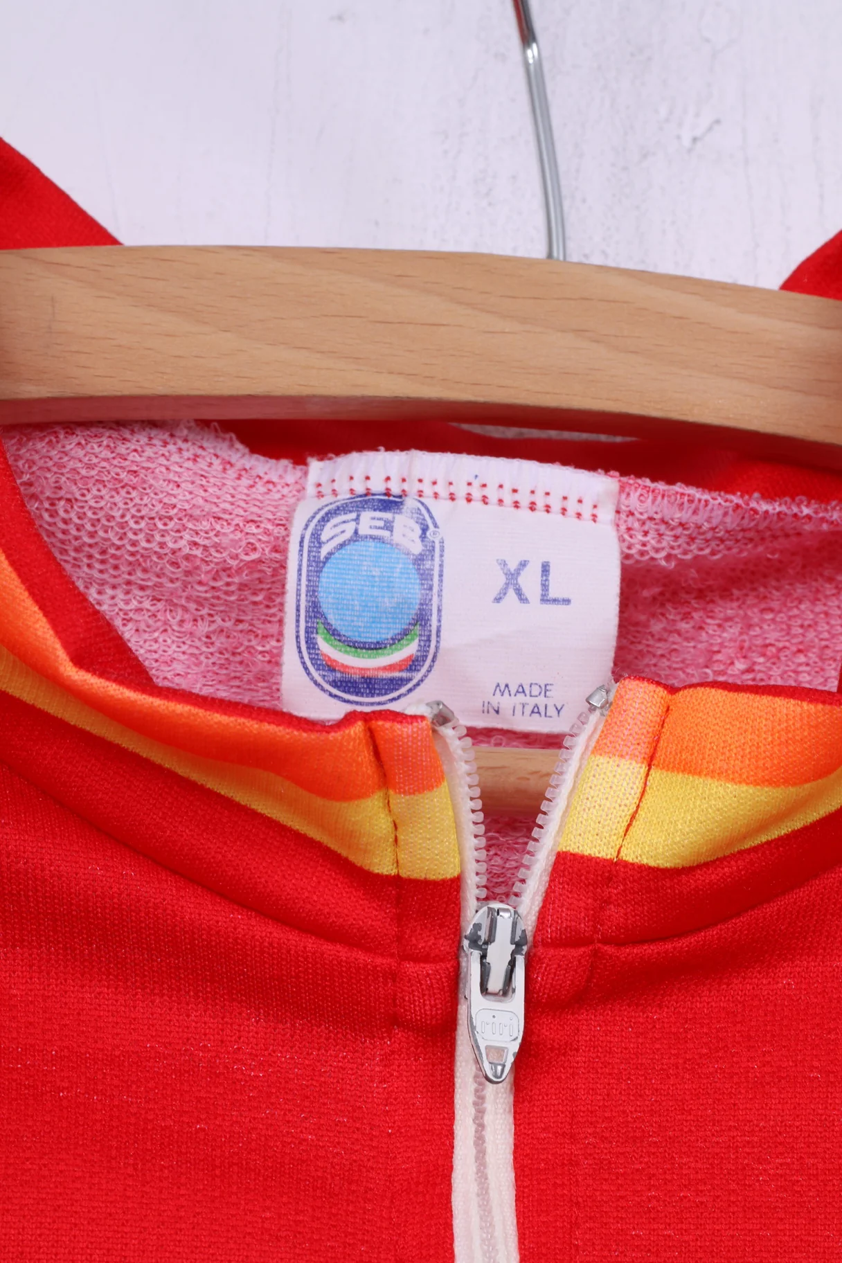 Seb Men XL Cycling Shirt Red Striped Zip Neck Sportswear Top Italy - Image 4