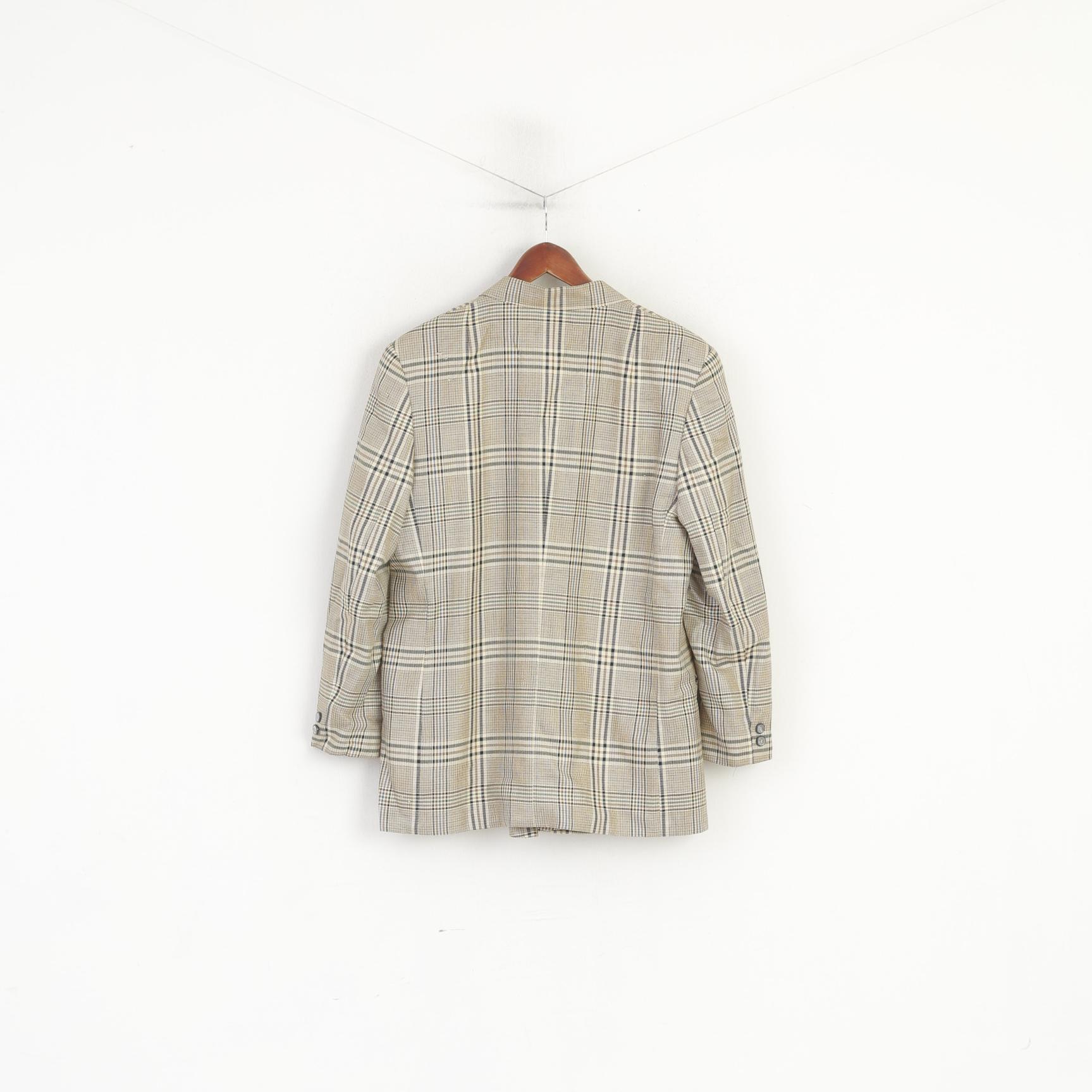 Sebastiano Women 42 XL Blazer Beige Wool Check Double Breasted Vintage Jacket - Image 10