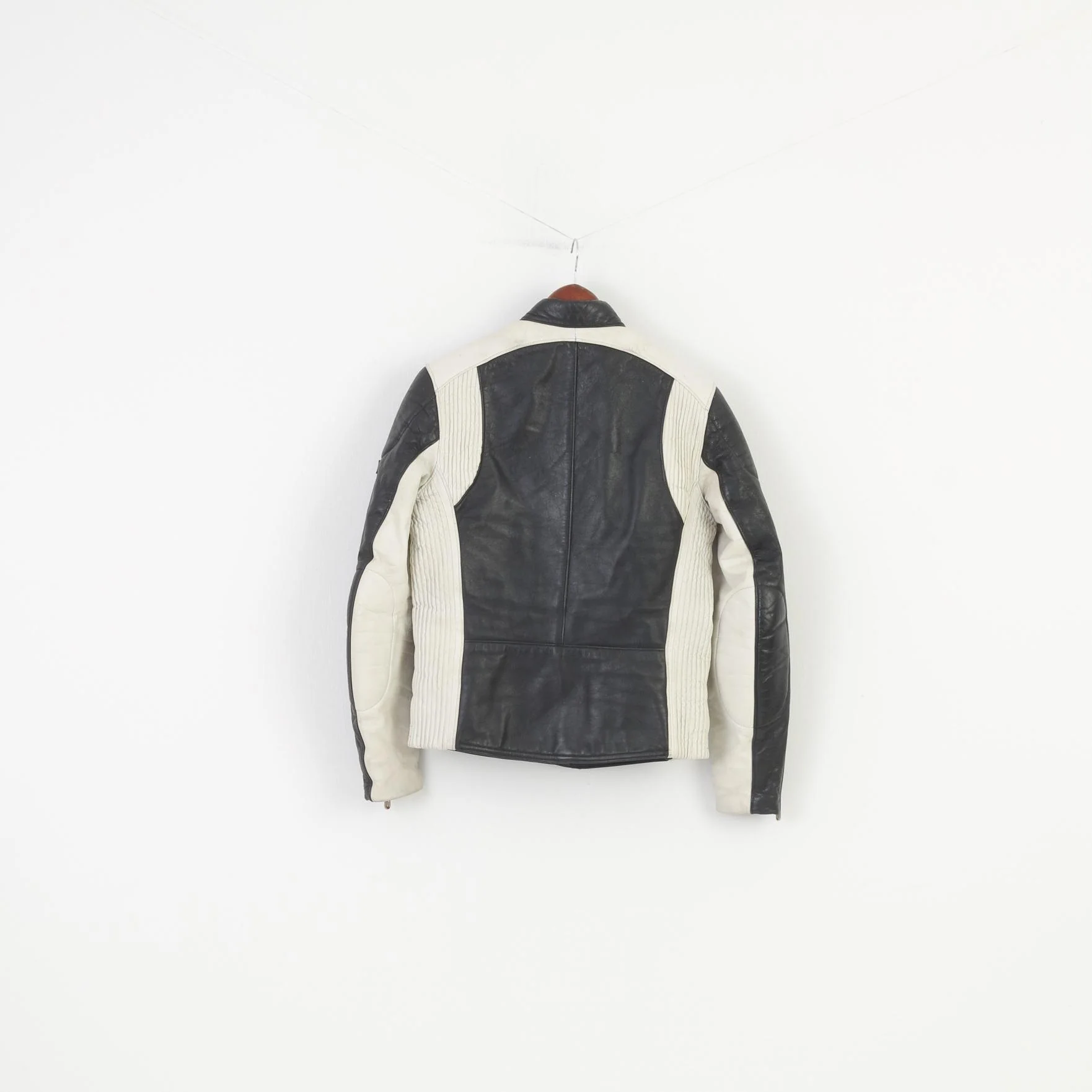 Segura Men 44 S Jacket Leather  Vintage Black White  Full Zipper Motorcycle Sport Racing Top - Image 11
