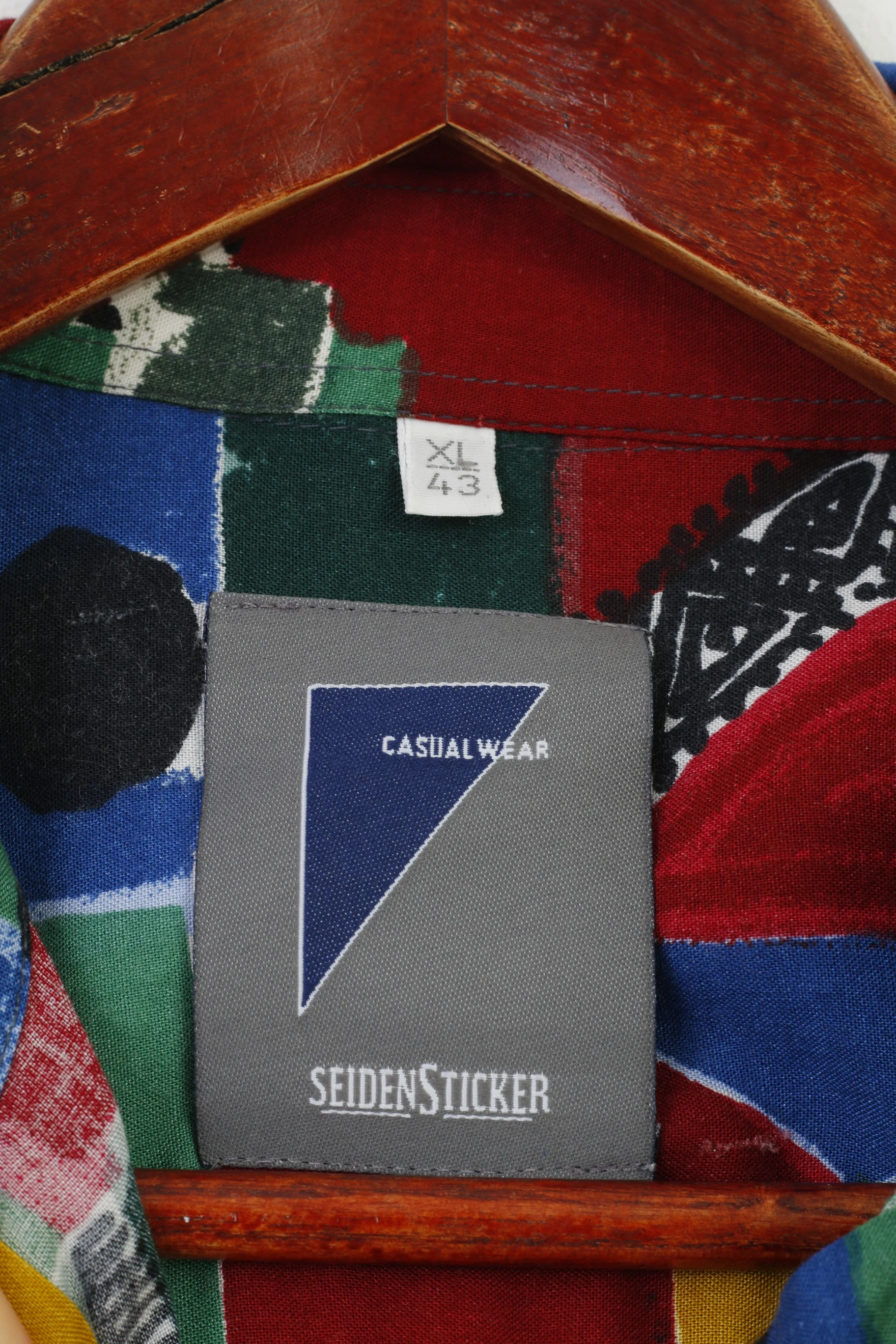 Seiden Sticker Men XL Casual Shirt Multi Color Geometric Print Long Sleeve Classic Top - Image 4