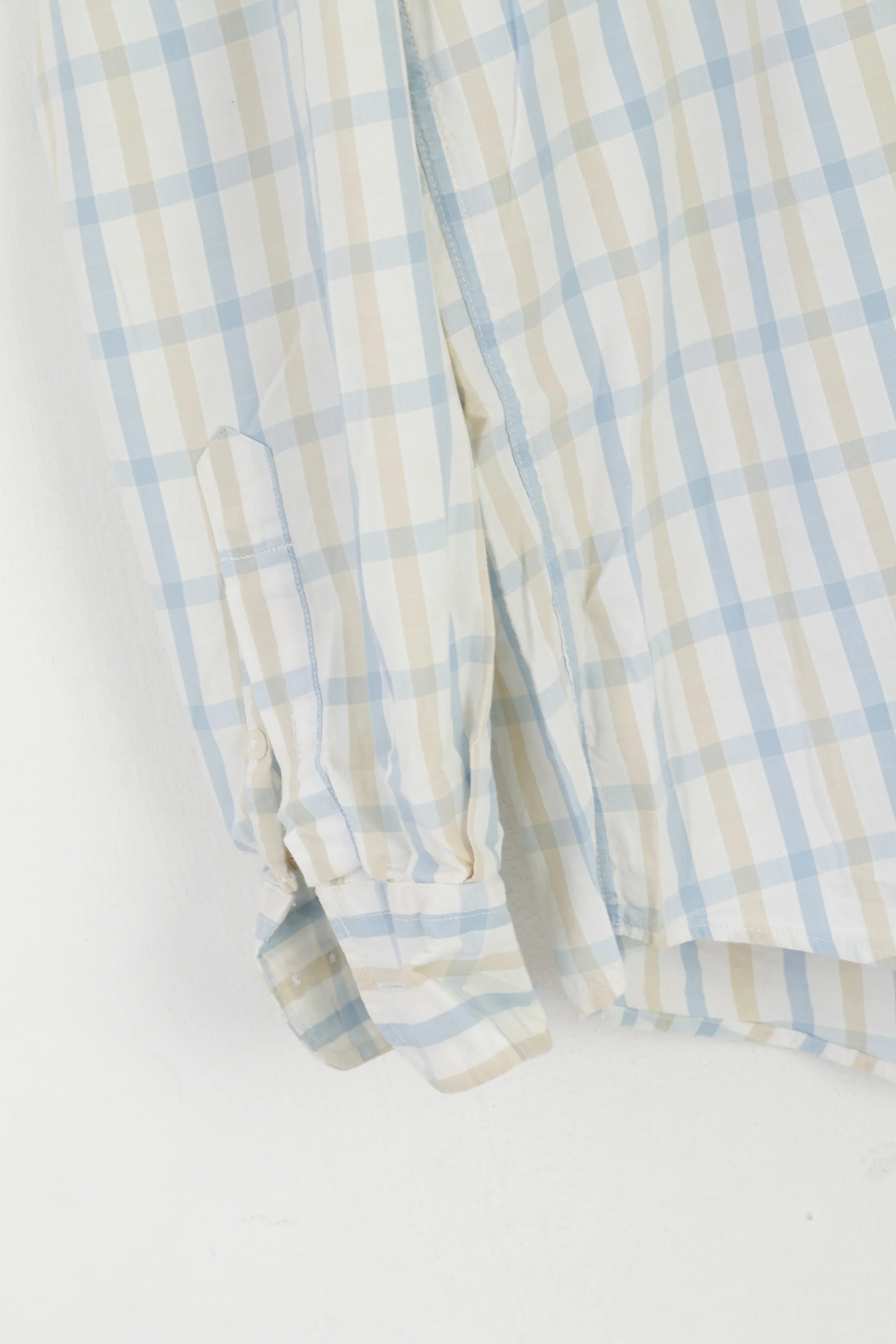 Sergio Tacchini Men L Casual Shirt Cream Cotton Check Milano Long Sleeve Top - Image 4