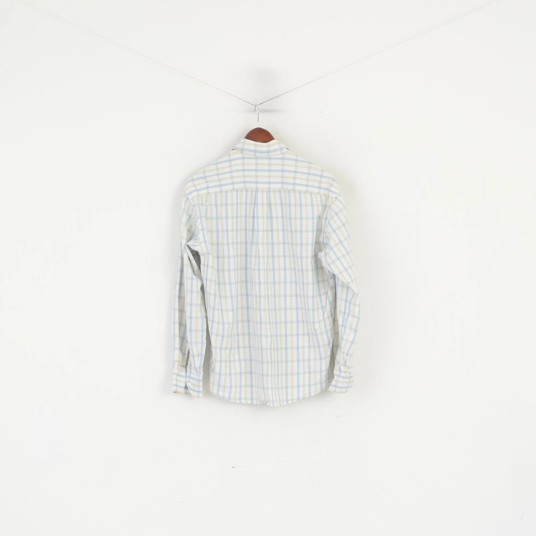 Sergio Tacchini Men L Casual Shirt Cream Cotton Check Milano Long Sleeve Top - Image 7