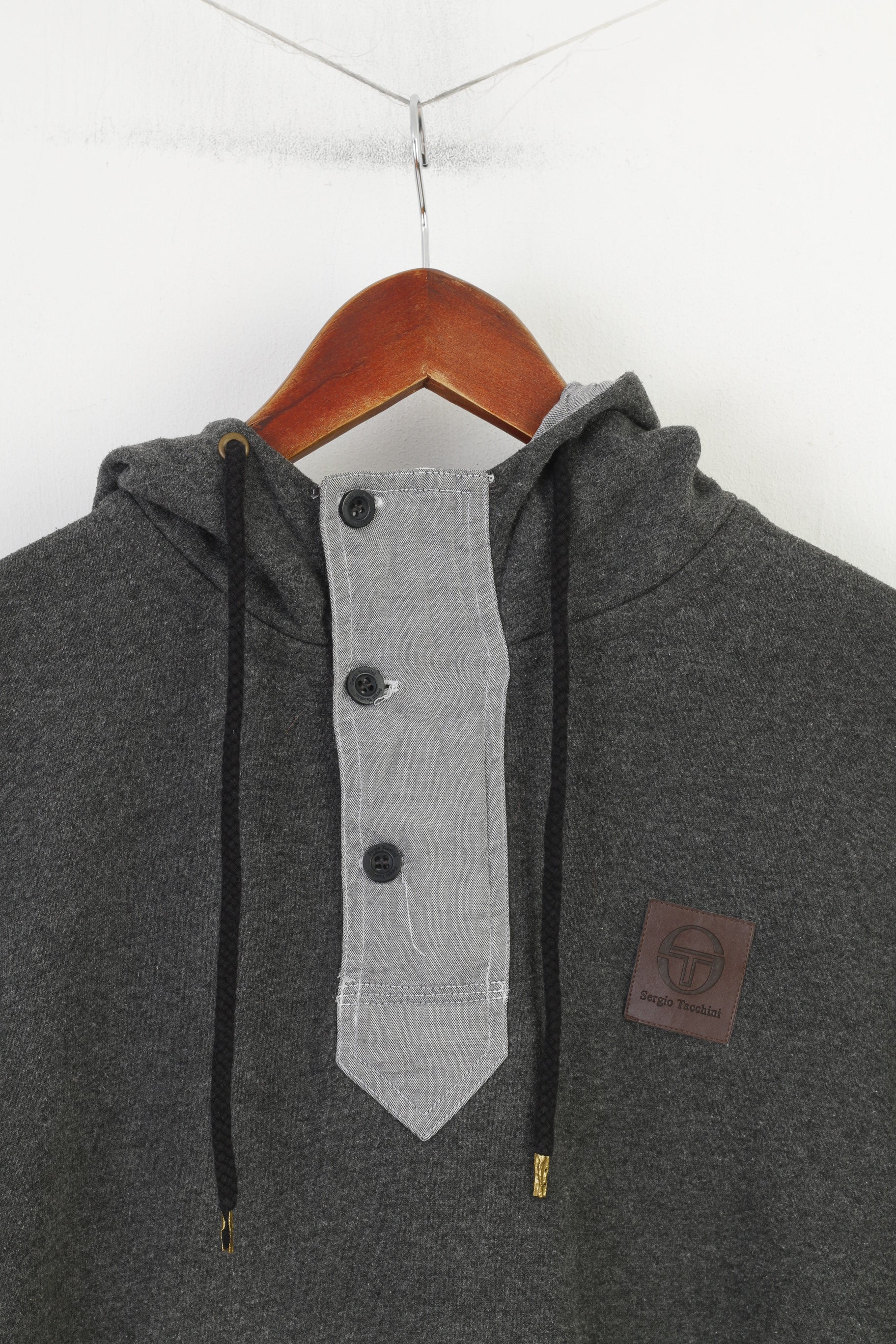 Sergio Tacchini Men S Sweatshirt Grey Hoodie Cotton Pads Zip Neck Vintage Top - Image 2