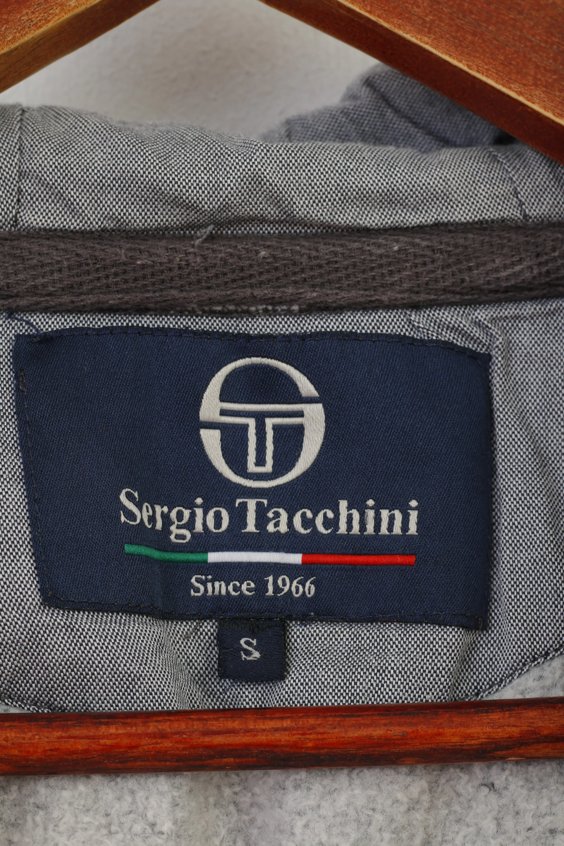 Sergio Tacchini Men S Sweatshirt Grey Hoodie Cotton Pads Zip Neck Vintage Top - Image 5