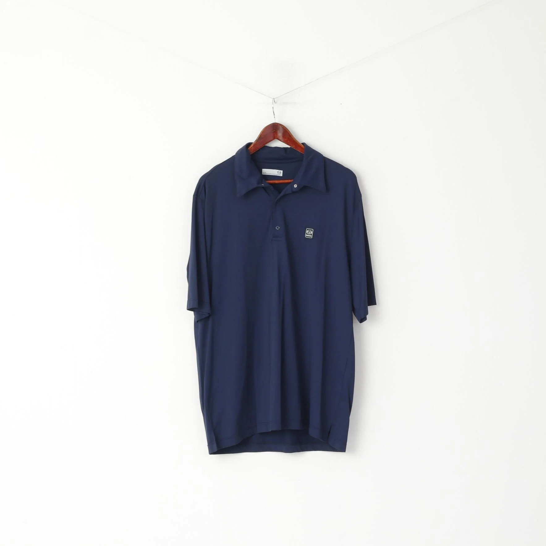 Sergio Tacchini Men XXL Polo Shirt Navy Italy Nylon Stretch Plain Classic Top