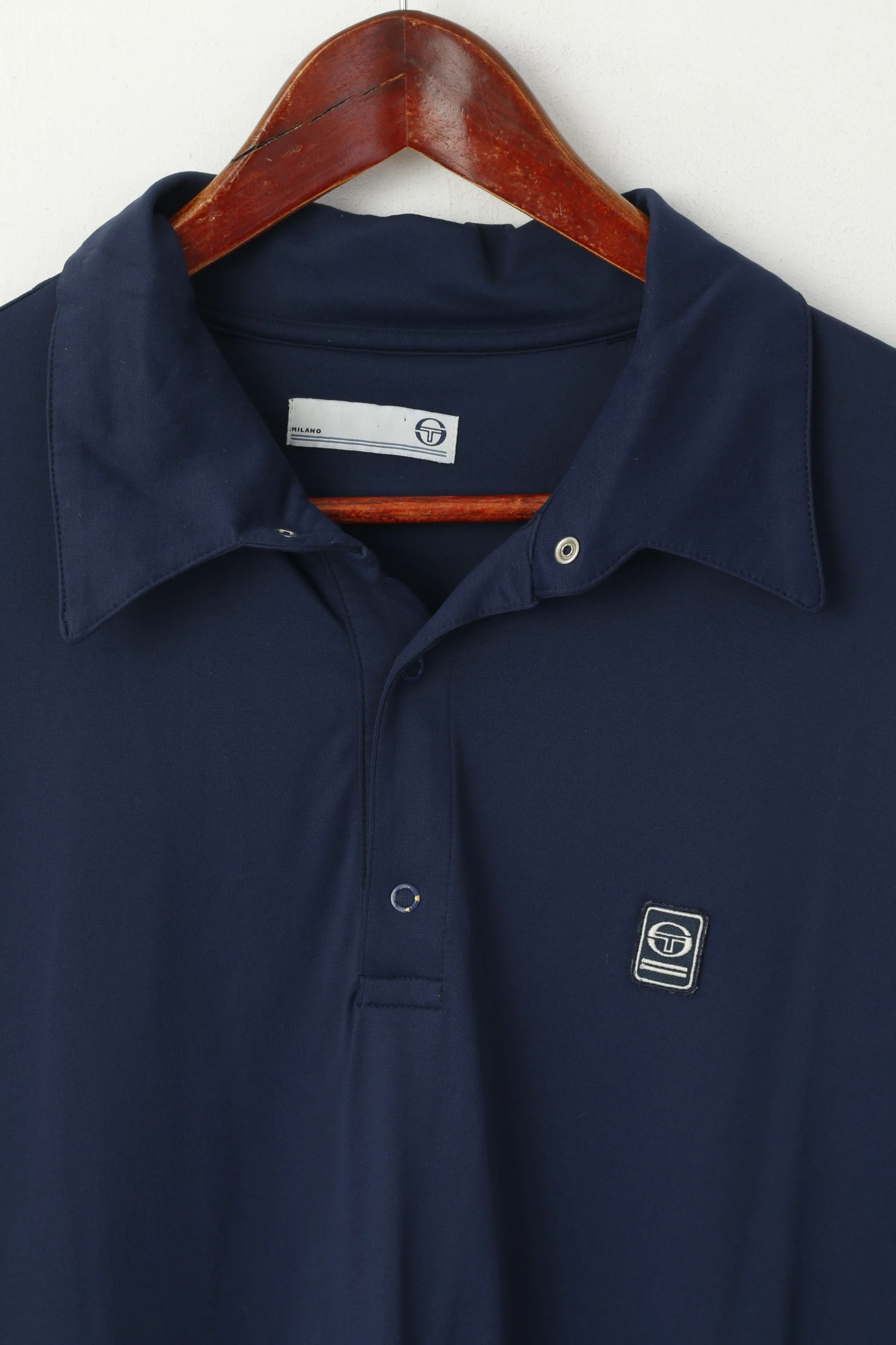 Sergio Tacchini Men XXL Polo Shirt Navy Italy Nylon Stretch Plain Classic Top - Image 2