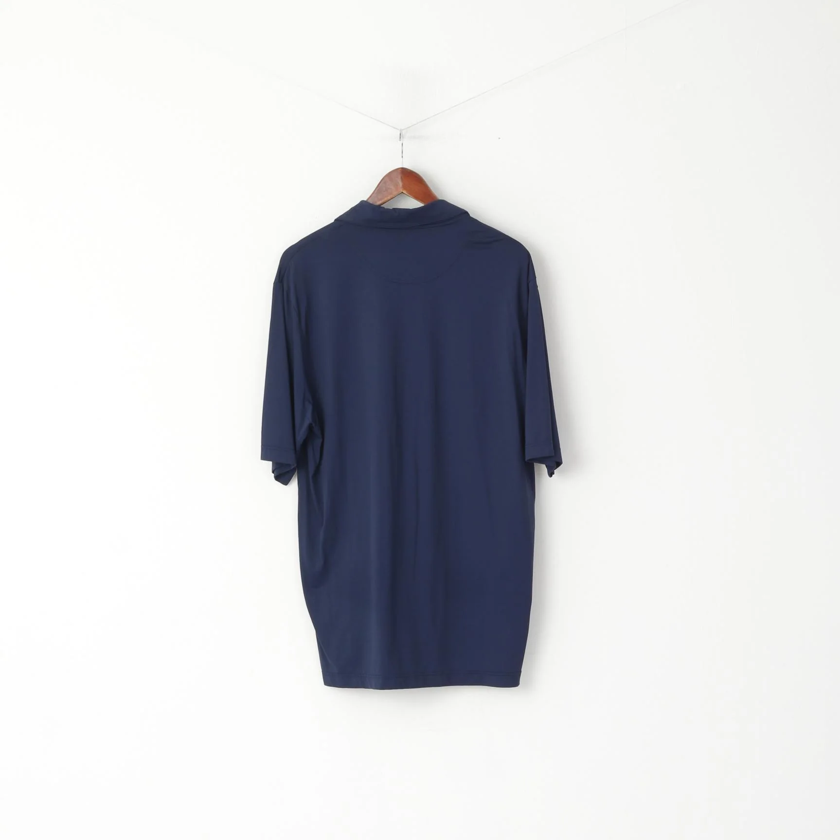 Sergio Tacchini Men XXL Polo Shirt Navy Italy Nylon Stretch Plain Classic Top - Image 5